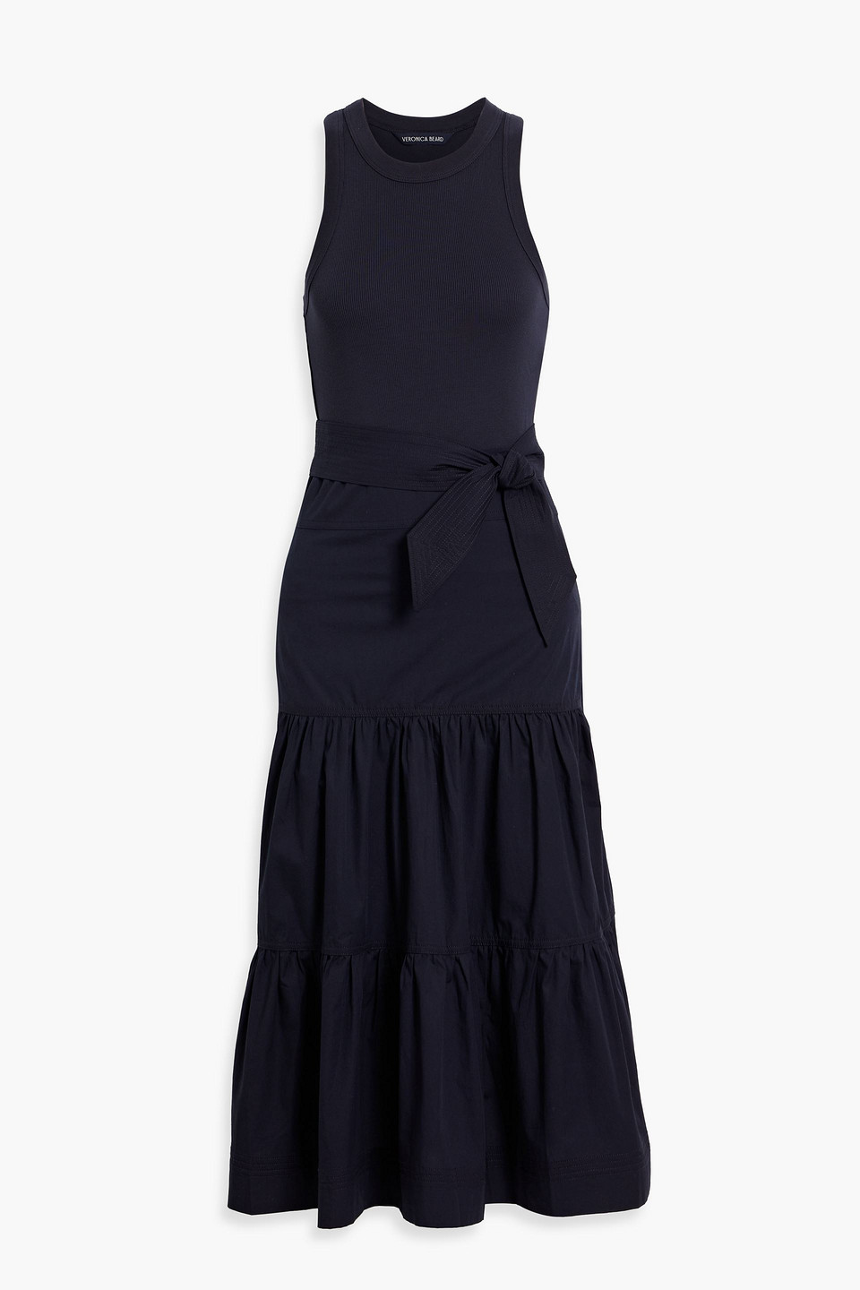 Veronica Beard Austyn Poplin-paneled Pima Cotton-jersey Midi Dress In Blue