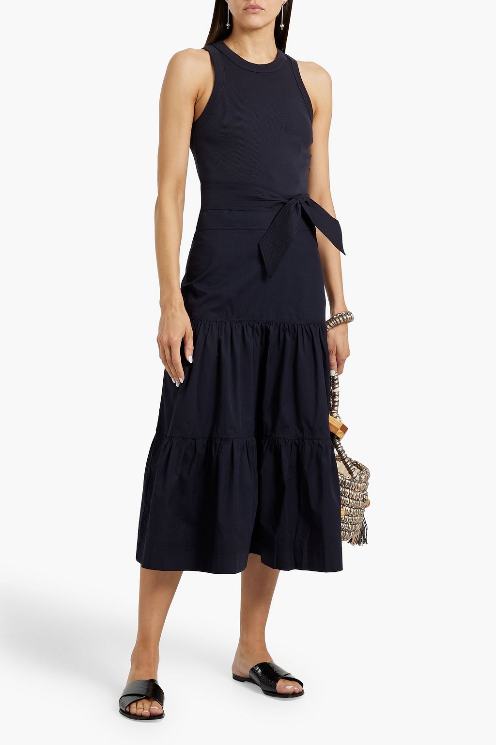 VERONICA BEARD Austyn poplin-paneled Pima cotton-jersey midi dress