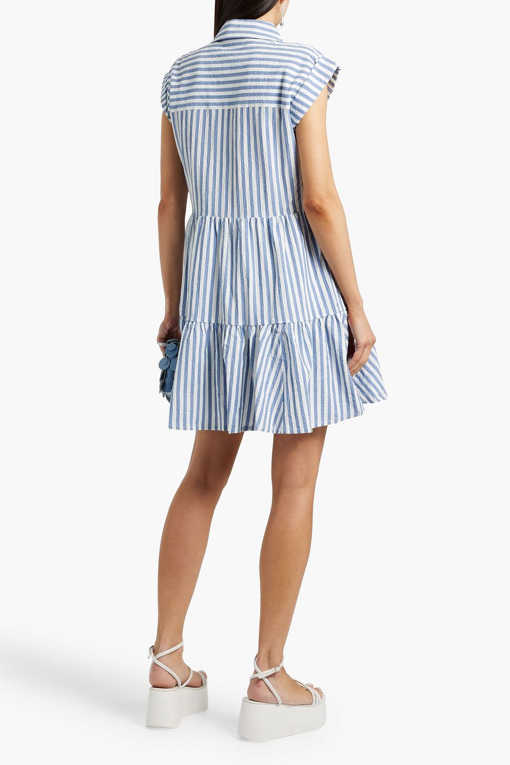 VERONICA BEARD Trisha tiered striped cotton-blend seersucker mini shirt dress