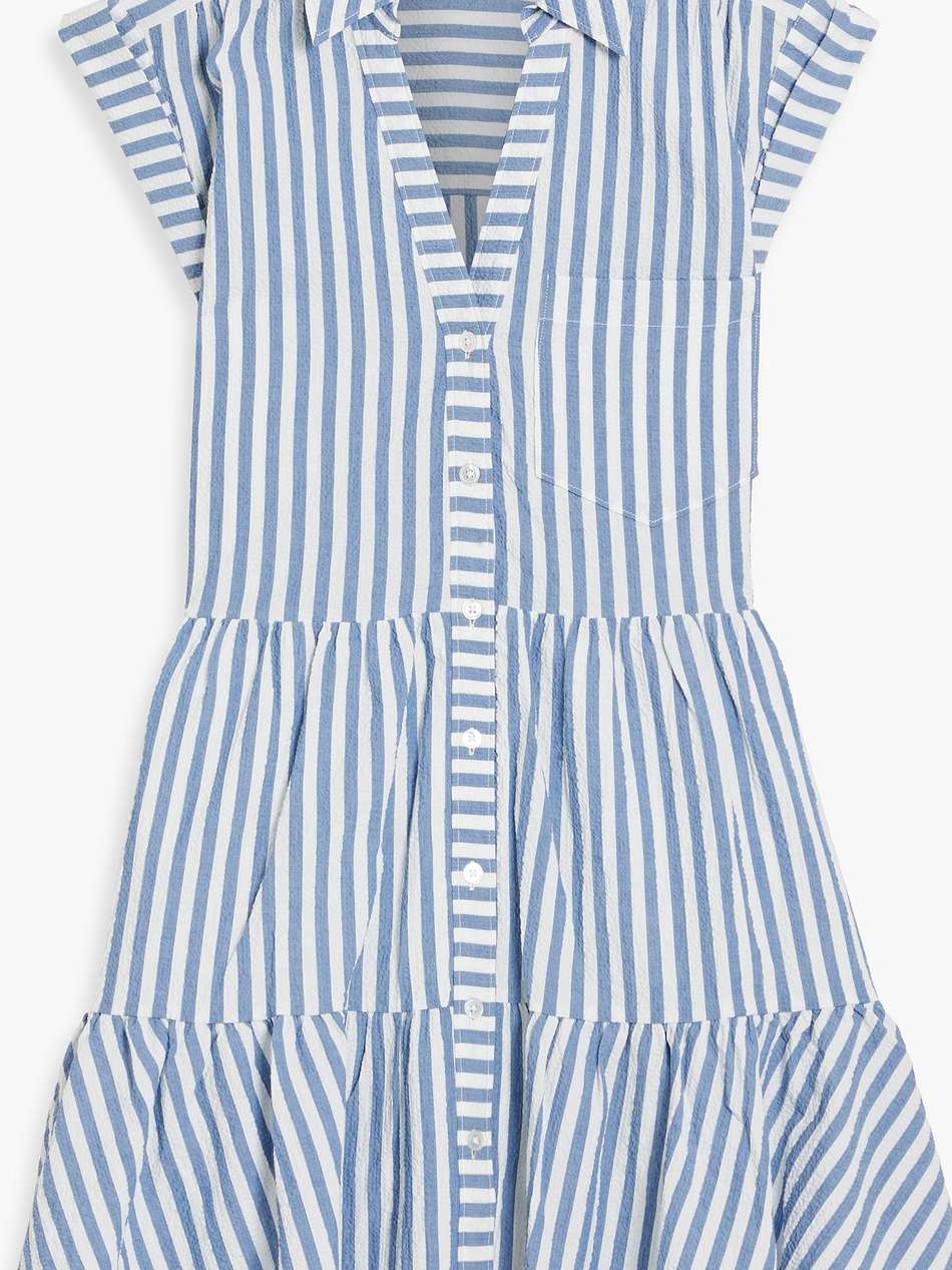 trisha tiered striped cotton-blend seersucker mini shirt dress