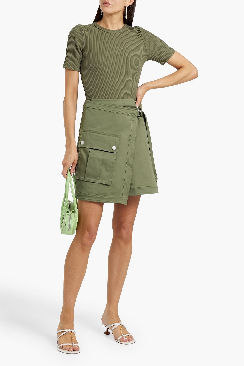 VERONICA BEARD Valerio ribbed jersey-paneled cotton-blend poplin mini dress