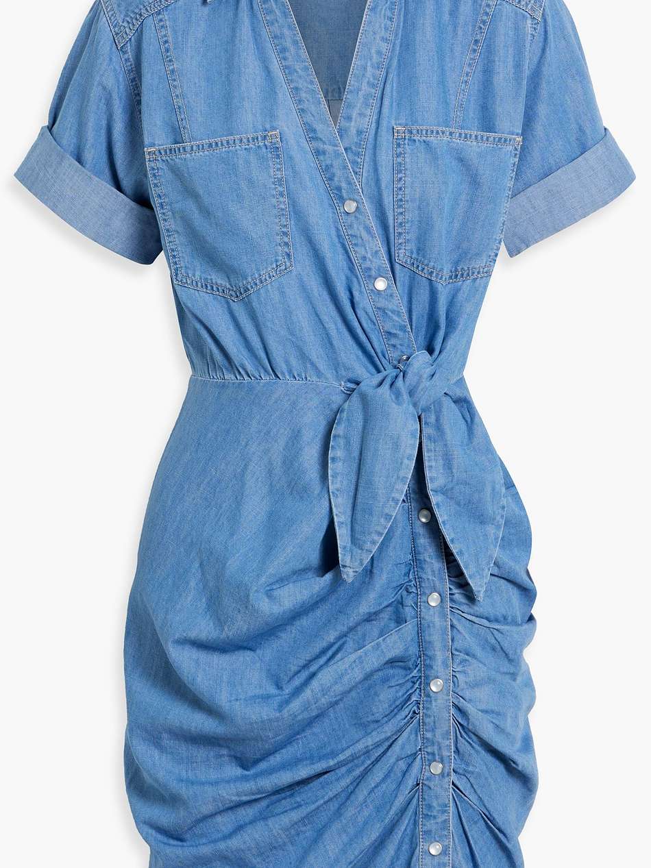 hensley ruched cotton and lyocell-blend mini shirt dress