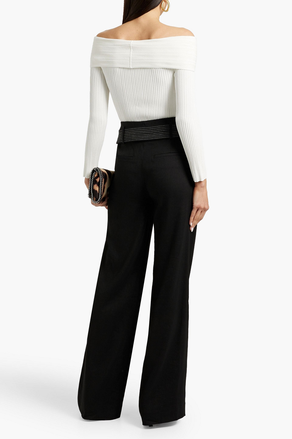 Veronica Beard Yesenia Off-the-shoulder Ribbed-knit Top In Off-white