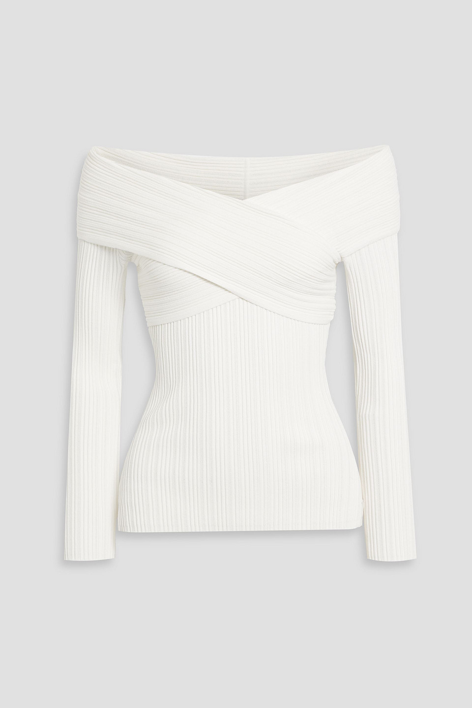 Veronica Beard Yesenia Off-the-shoulder Ribbed-knit Top In Off-white