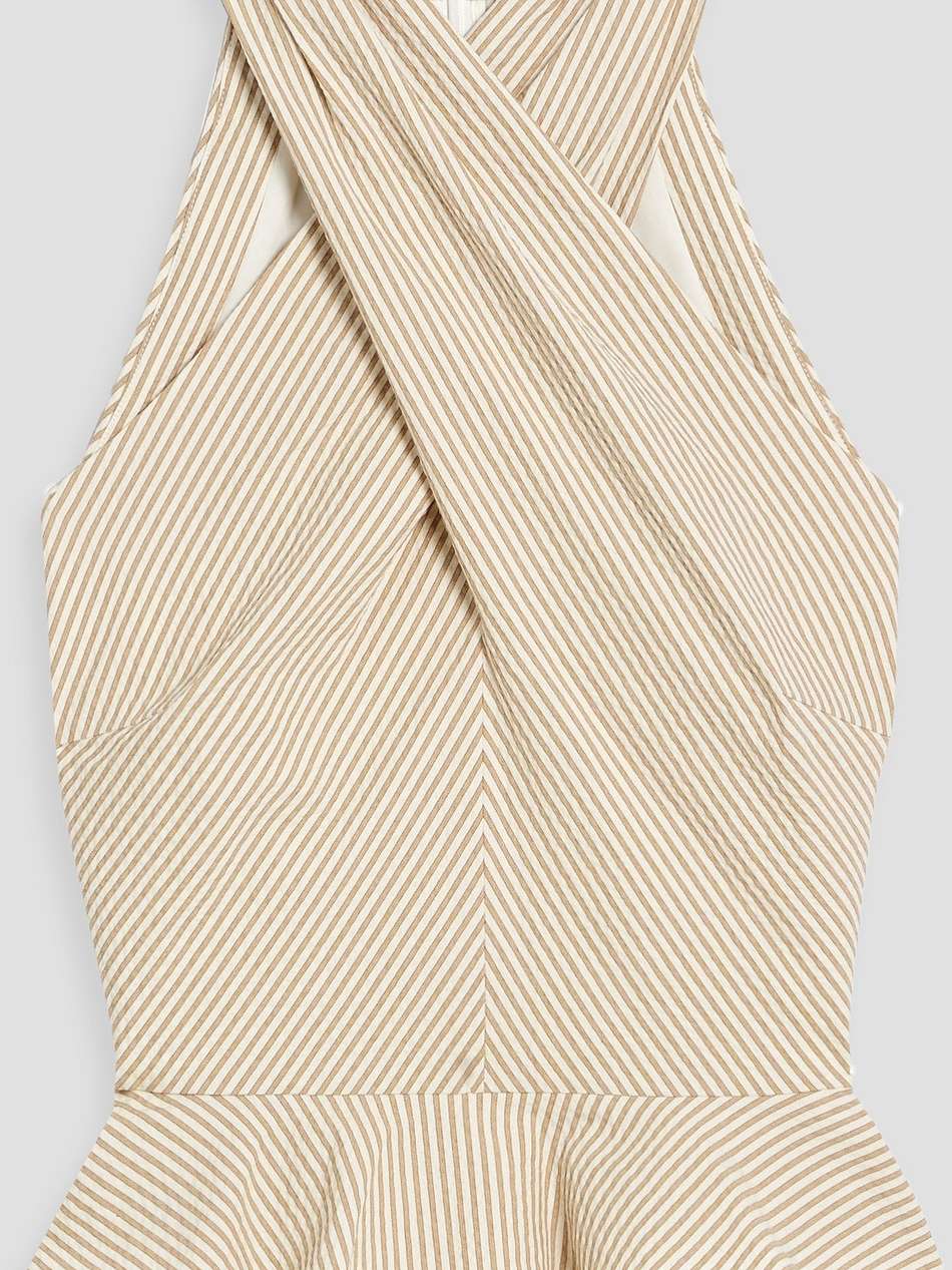drey ruffled striped cotton-blend seersucker top
