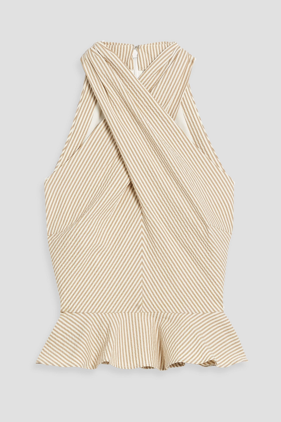 Veronica Beard Drey Ruffled Striped Cotton-blend Seersucker Top In Ecru