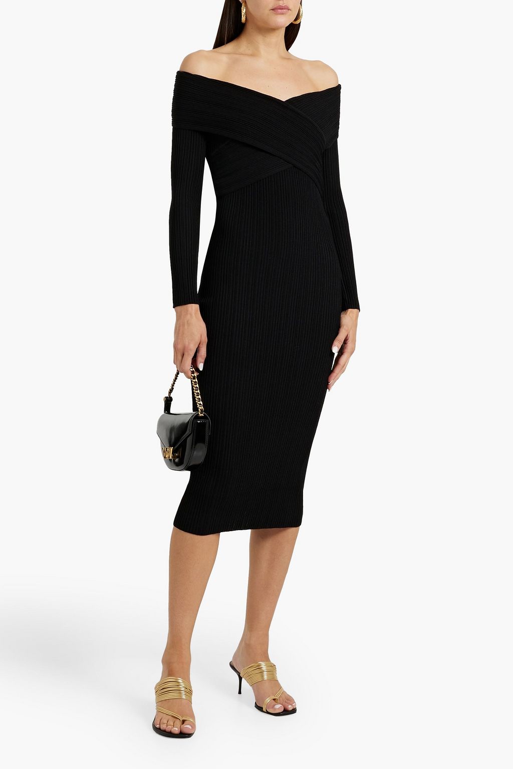 VERONICA BEARD Soraya off-the-shoulder ribbed-knit midi dress