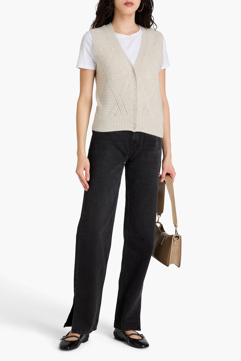 Autumn Cashmere Diamond Stitch Vest In Mojave In Ecru