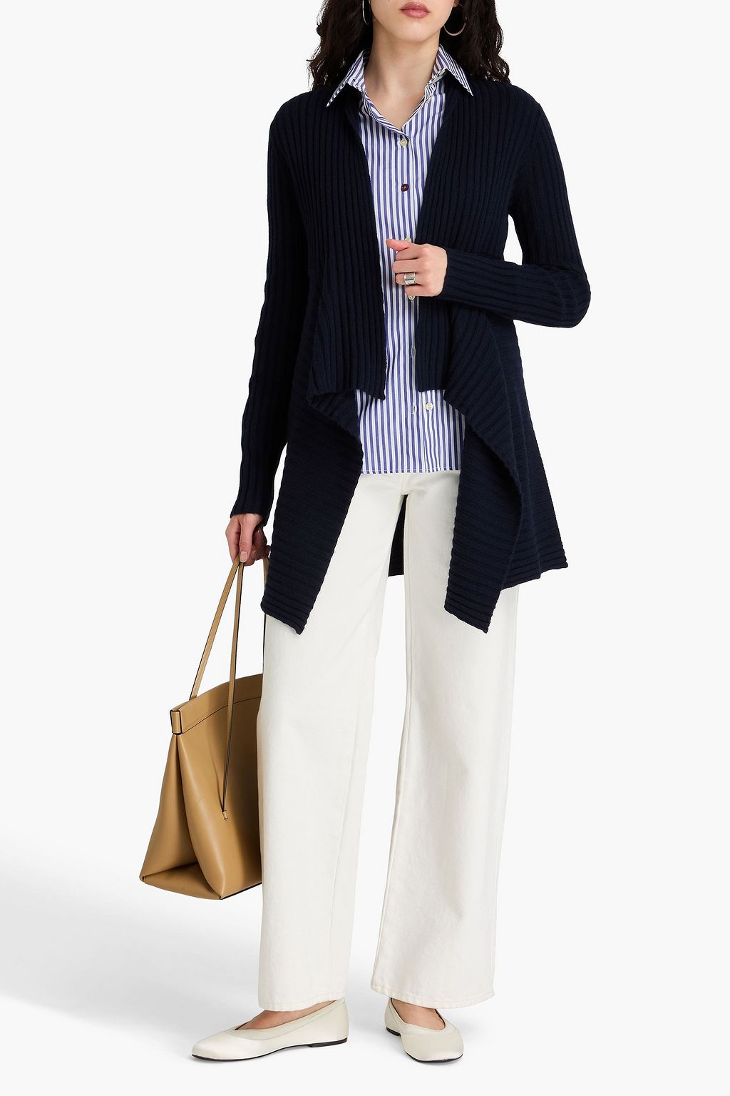 AUTUMN CASHMERE Asymmetric ribbed-knit cardigan