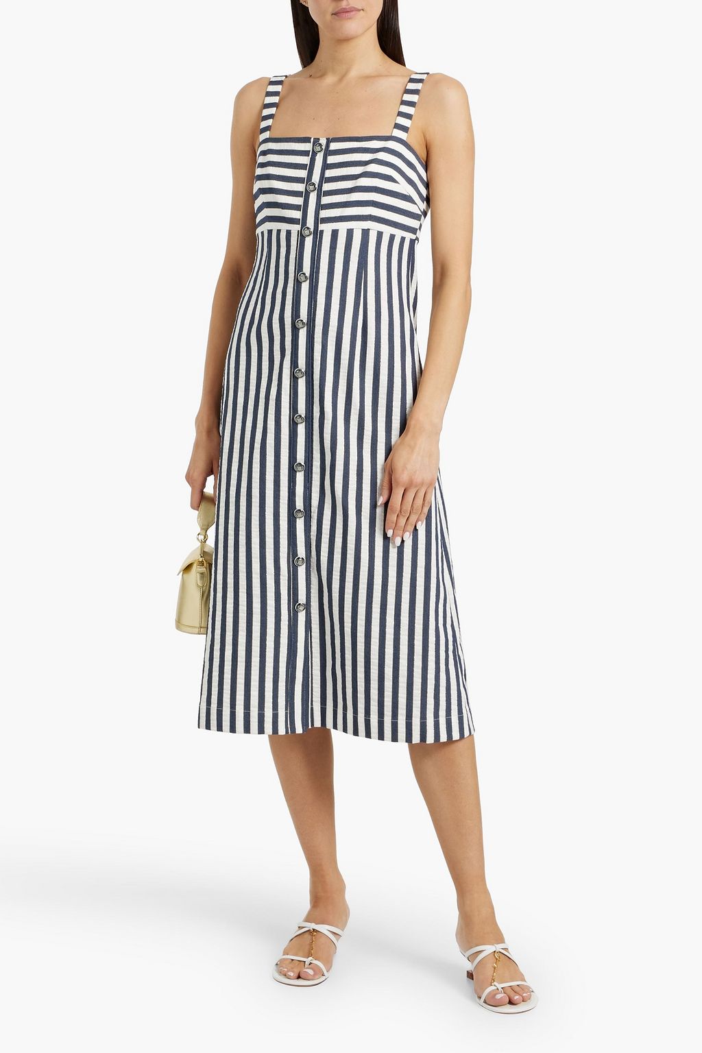 VERONICA BEARD Artie metallic striped woven midi dress