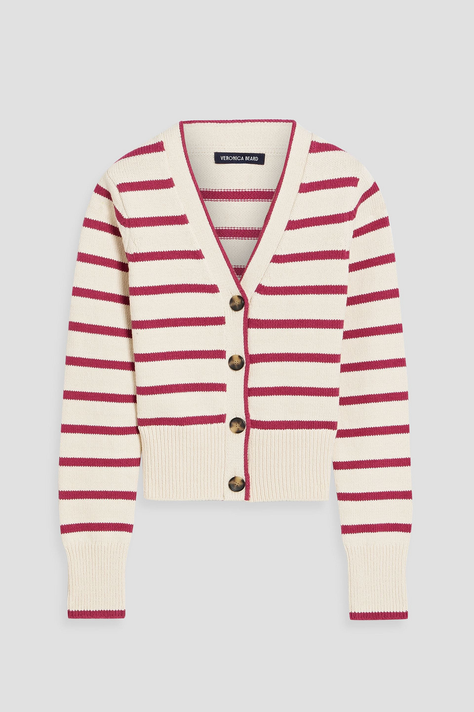 Veronica Beard Noorie Striped Cotton Cardigan In Cream