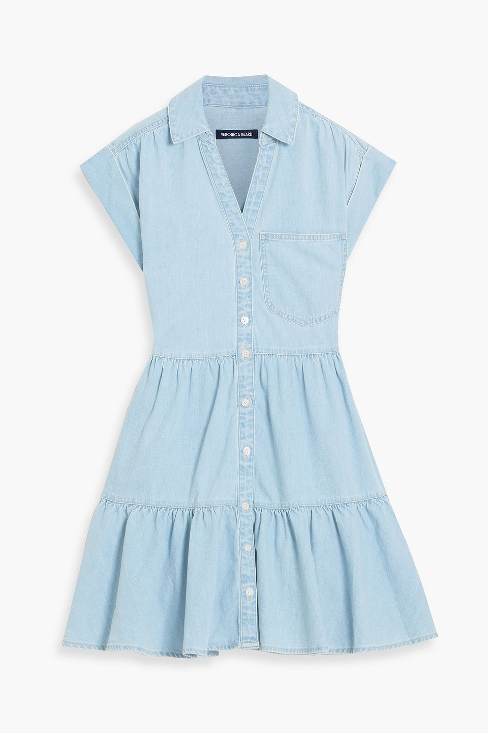 Veronica Beard Trisha Tiered Denim Mini Shirt Dress In Blue
