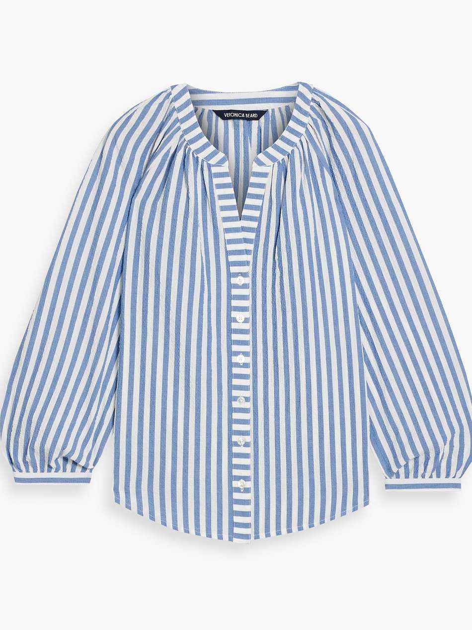 judith striped cotton-blend seersucker top