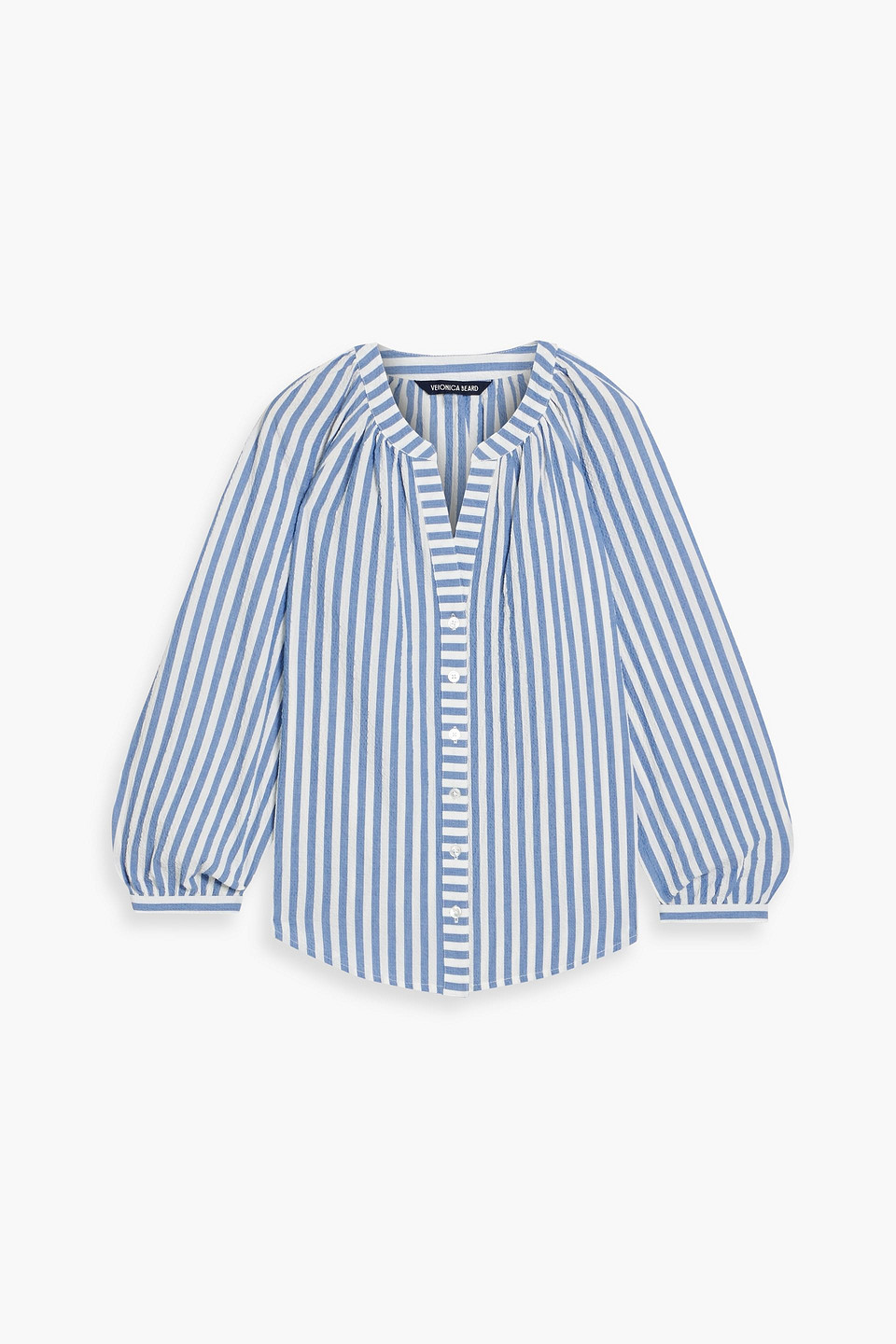 Veronica Beard Judith Striped Cotton-blend Seersucker Top In Blue