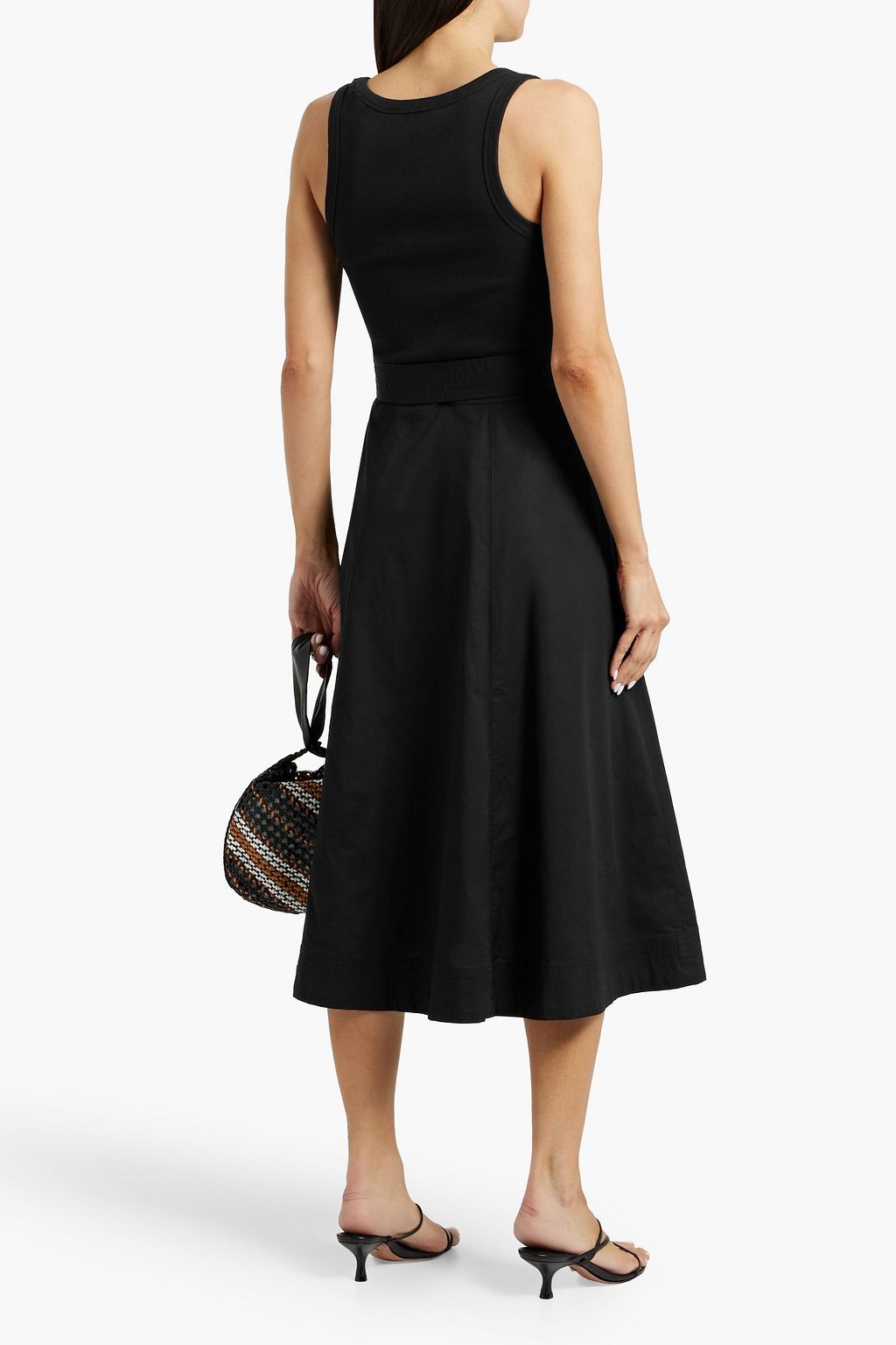 VERONICA BEARD Ennis belted ribbed jersey-paneled cotton-blend poplin midi dress
