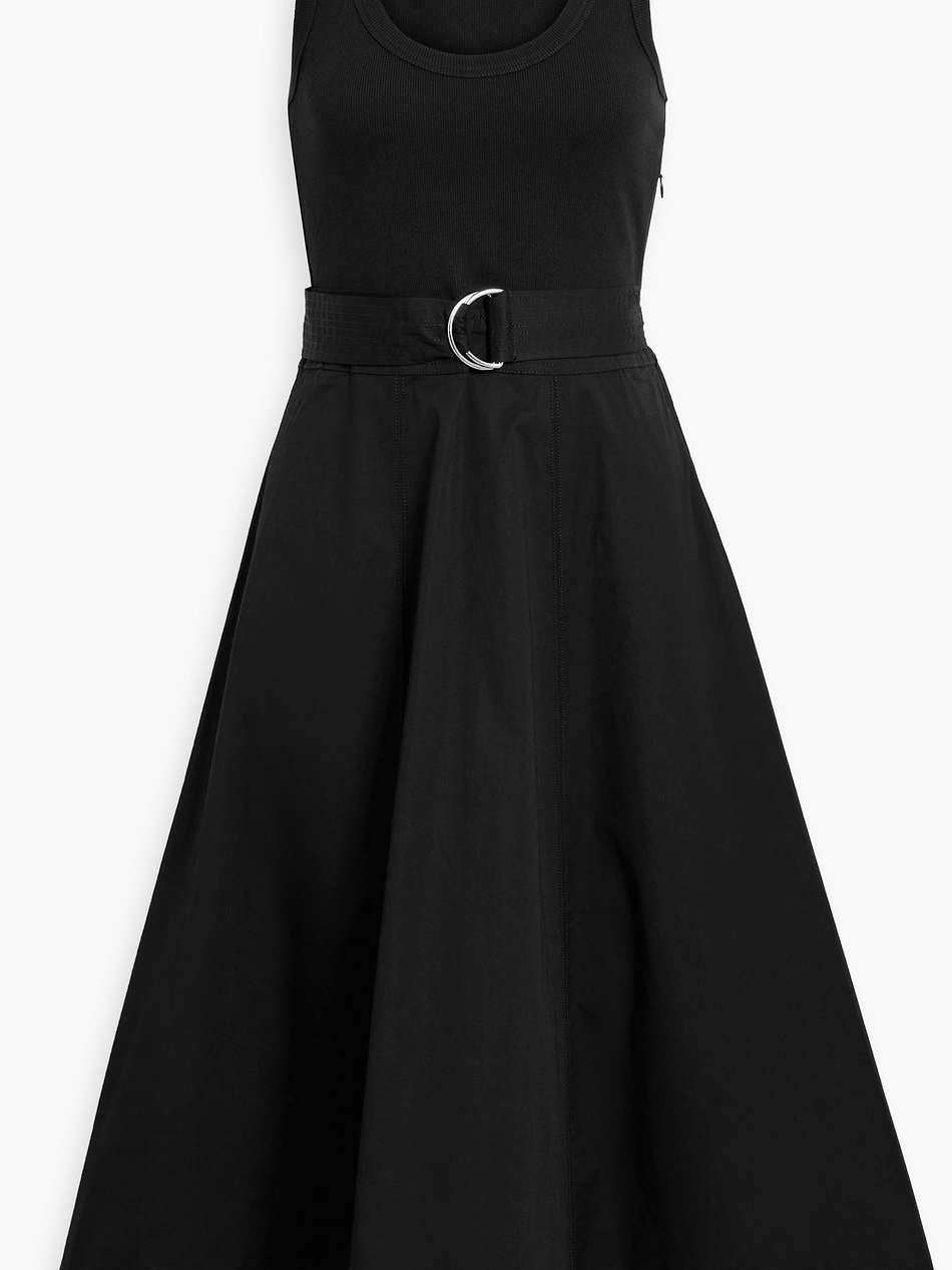 ennis belted ribbed jersey-paneled cotton-blend poplin midi dress