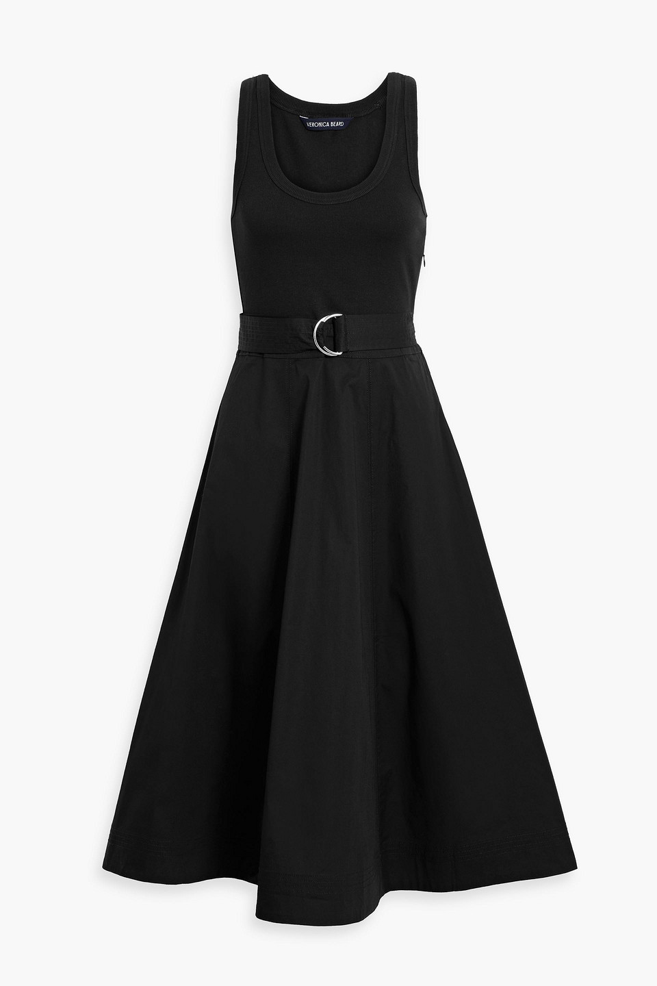 Ennis belted ribbed jersey-paneled cotton-blend poplin midi dress