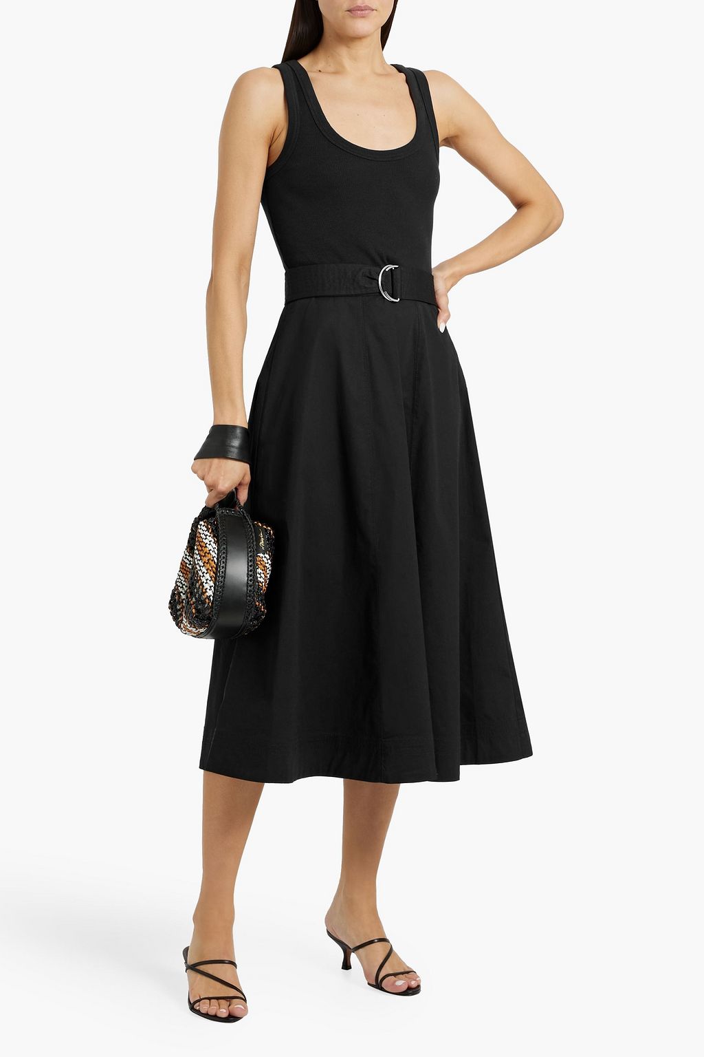 VERONICA BEARD Ennis belted ribbed jersey-paneled cotton-blend poplin midi dress