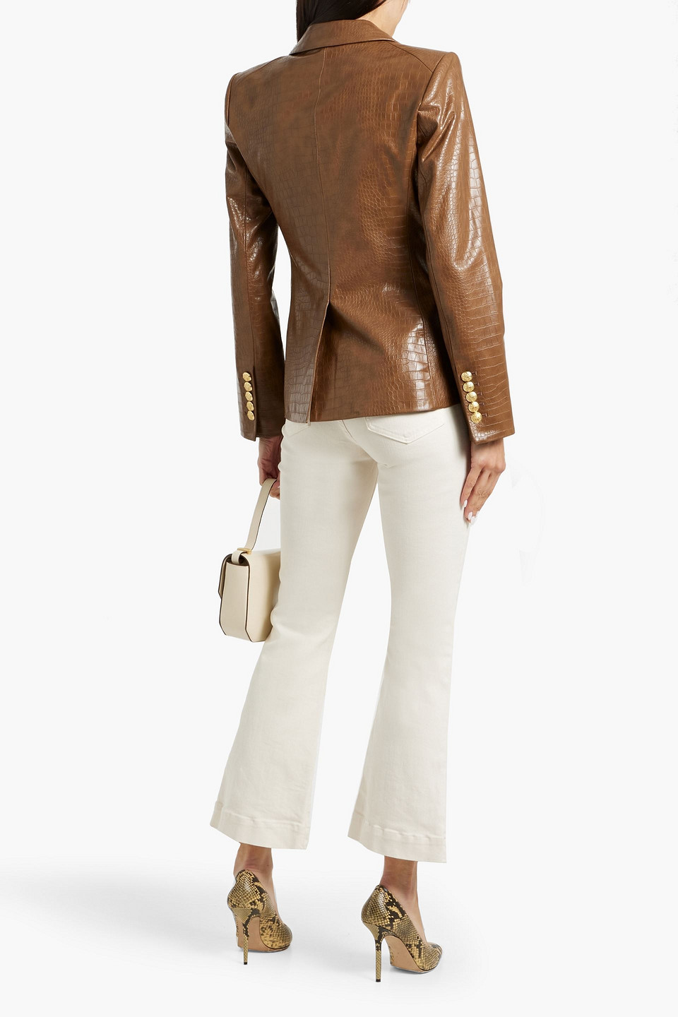 Veronica Beard Lawrence Croc Embossed Faux Leather Dickey Jacket In Brown