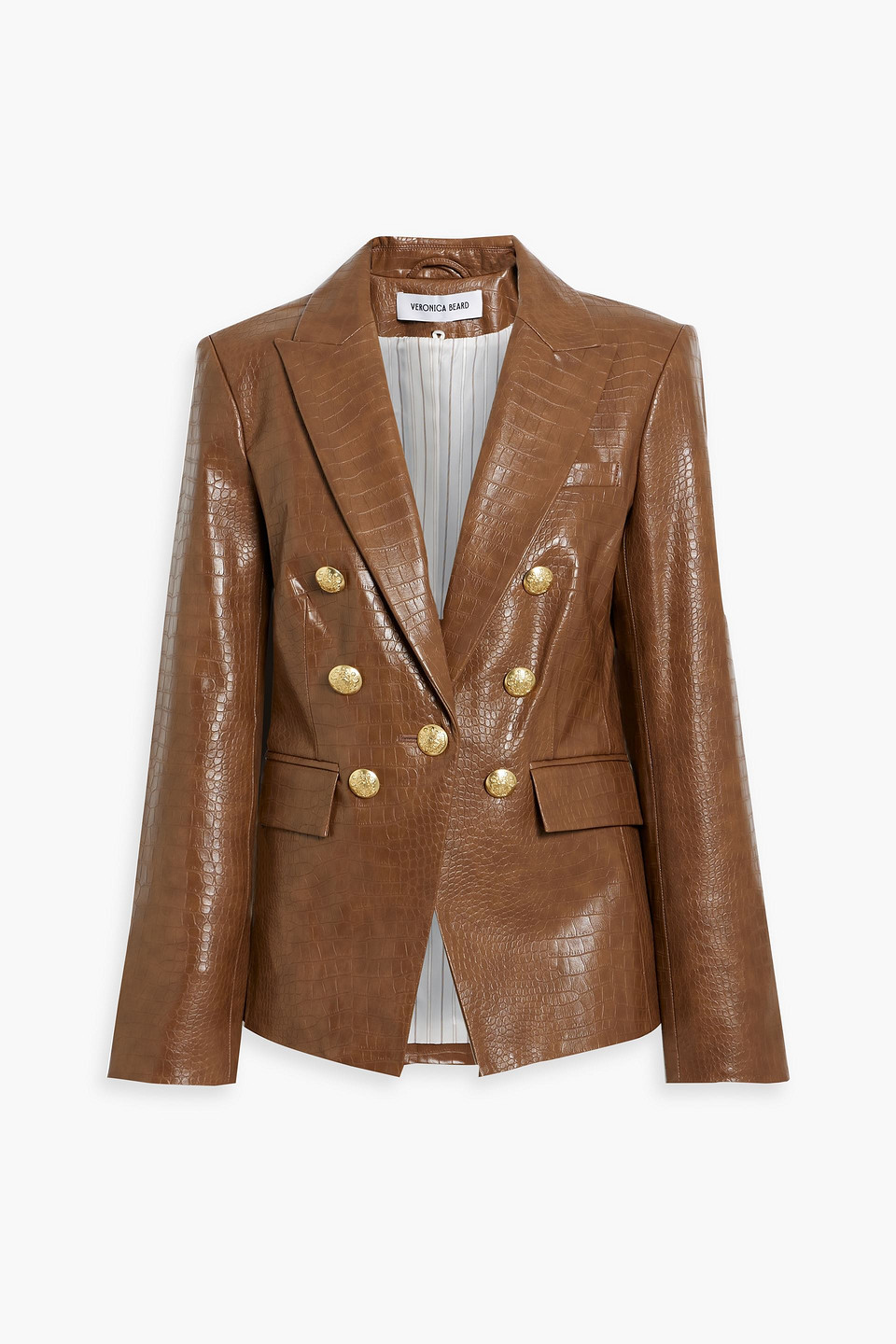 Veronica Beard Lawrence Croc Embossed Faux Leather Dickey Jacket In Brown