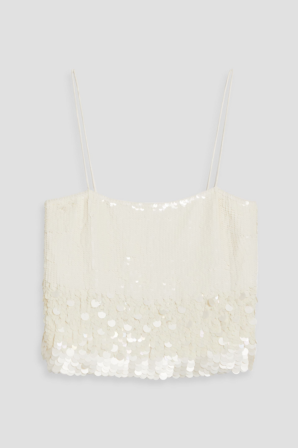 Veronica Beard Harmoni Cropped Sequined Tulle Top In White