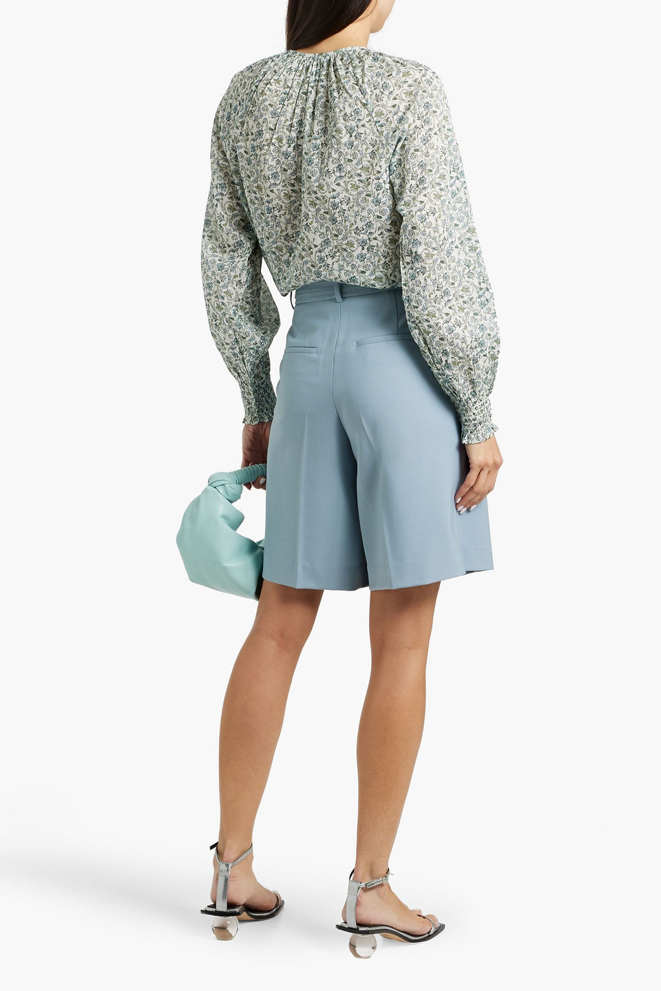 Veronica Beard Layana Floral-print Cotton-gauze Top In Sage Green