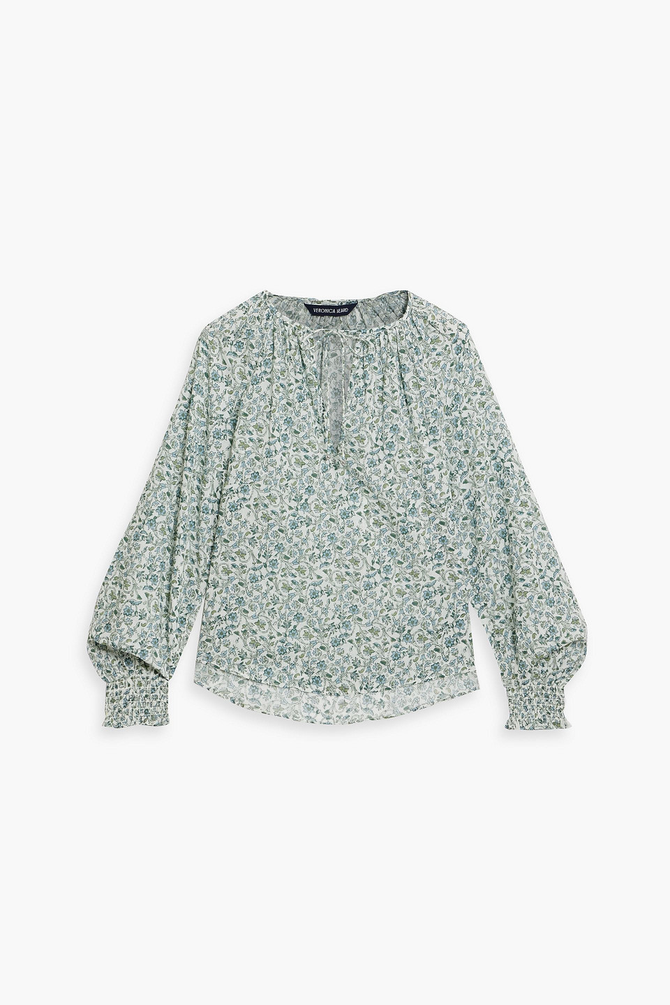 Veronica Beard Layana Floral-print Cotton-gauze Top In Sage Green