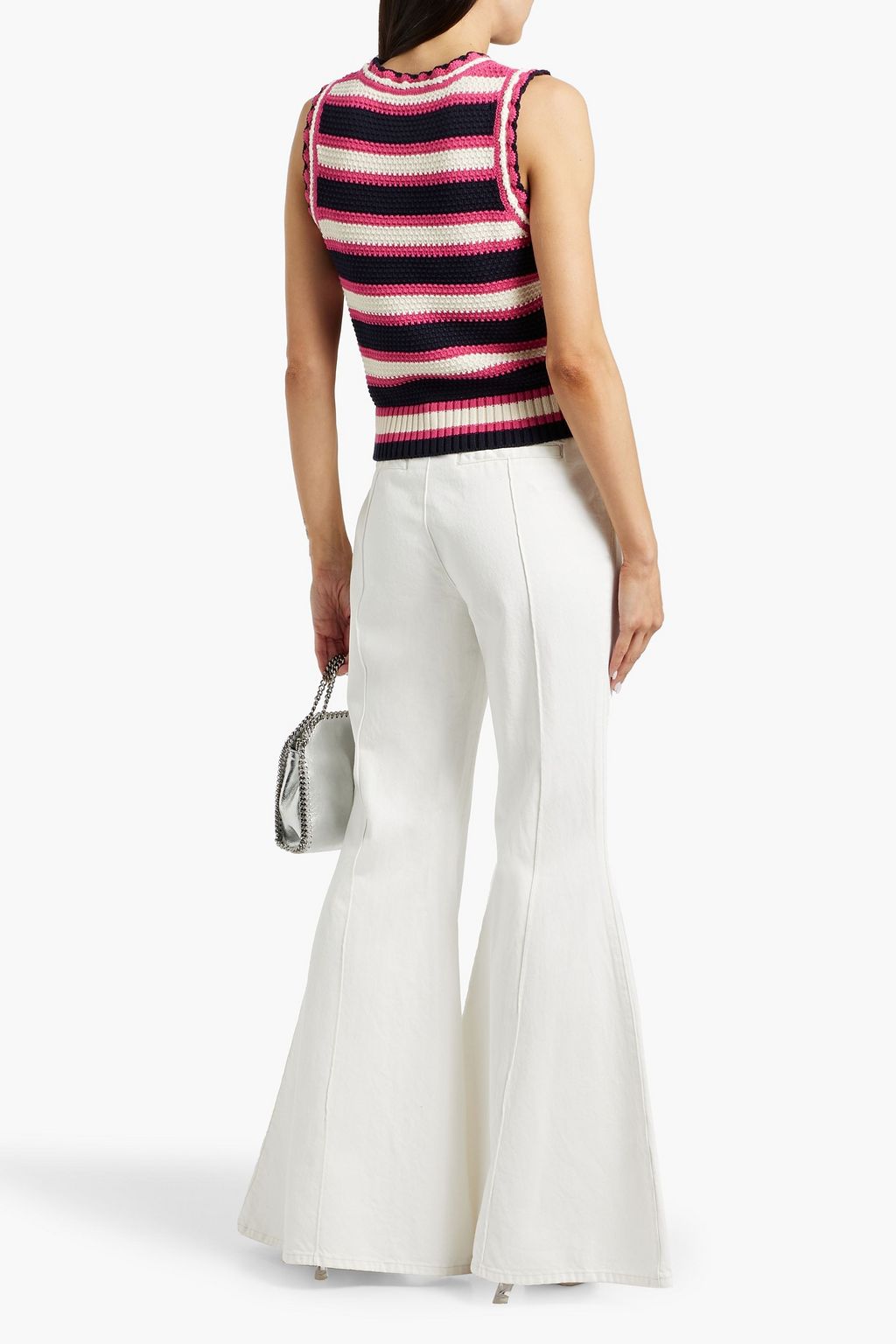 VERONICA BEARD Jensie striped crocheted cotton vest