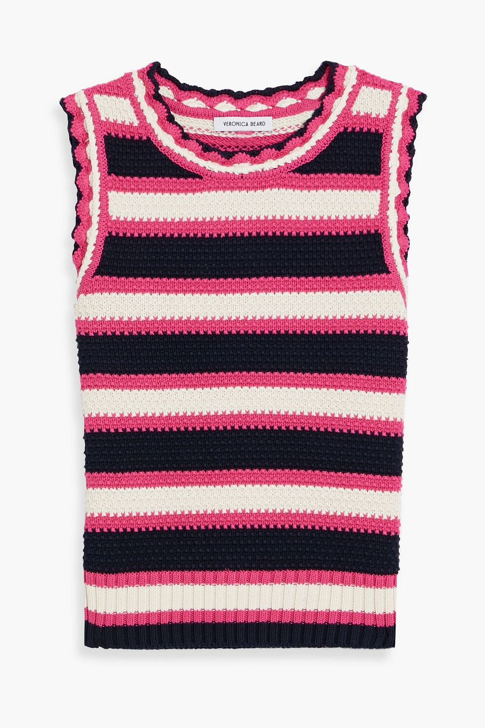 Veronica Beard Jensie Striped Crocheted Cotton Vest In Fuchsia