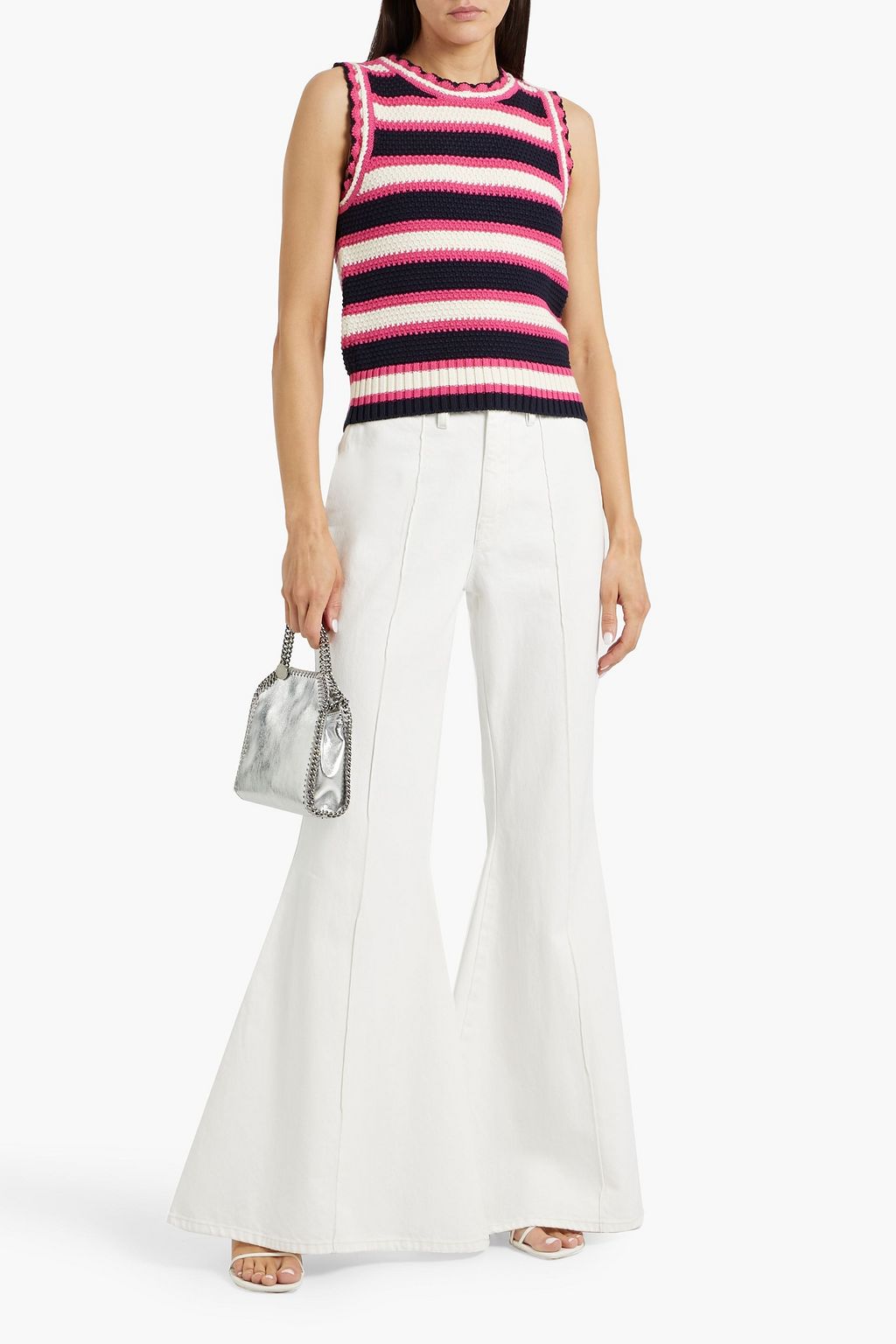 VERONICA BEARD Jensie striped crocheted cotton vest