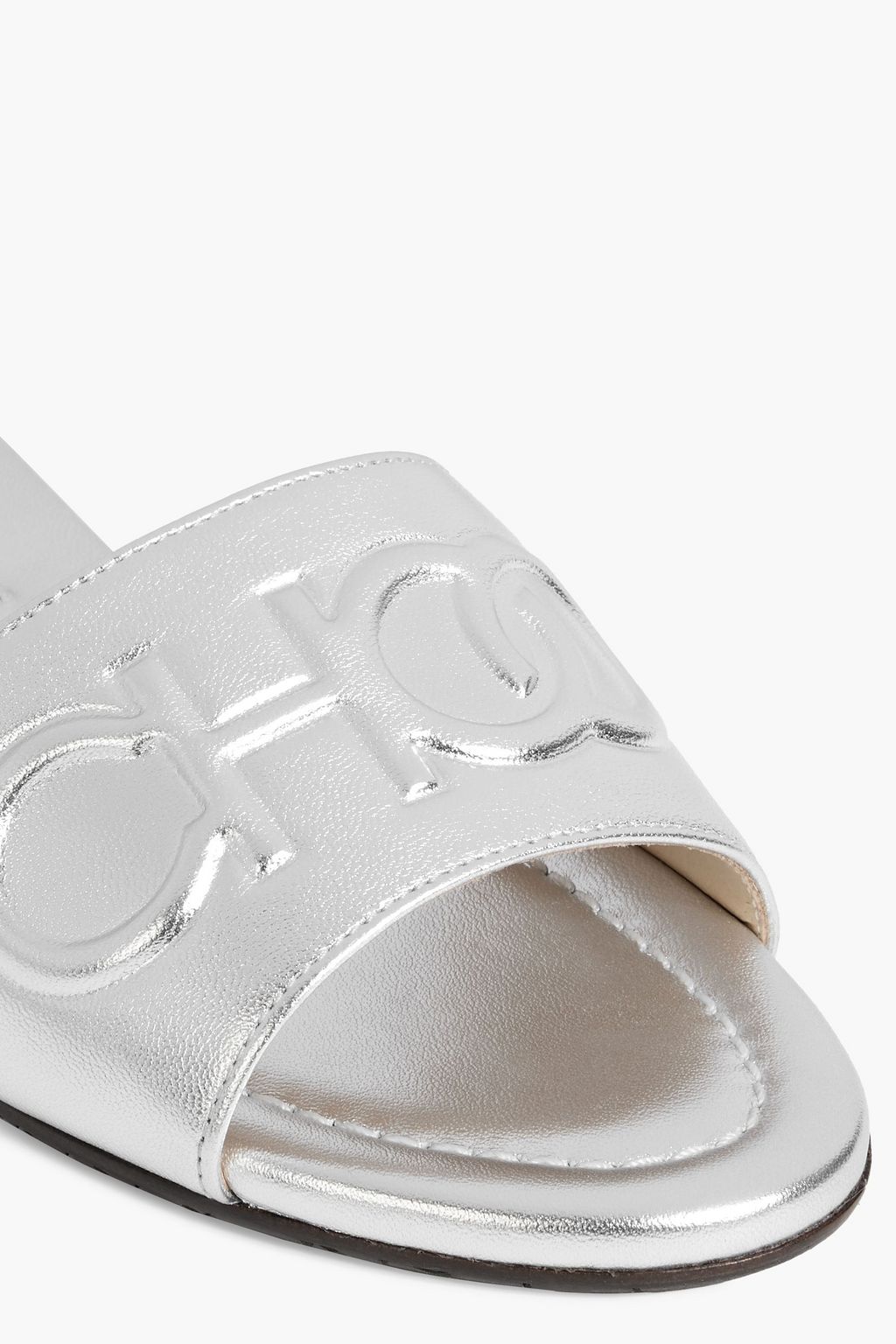 JIMMY CHOO Tiaret embossed metallic leather slides