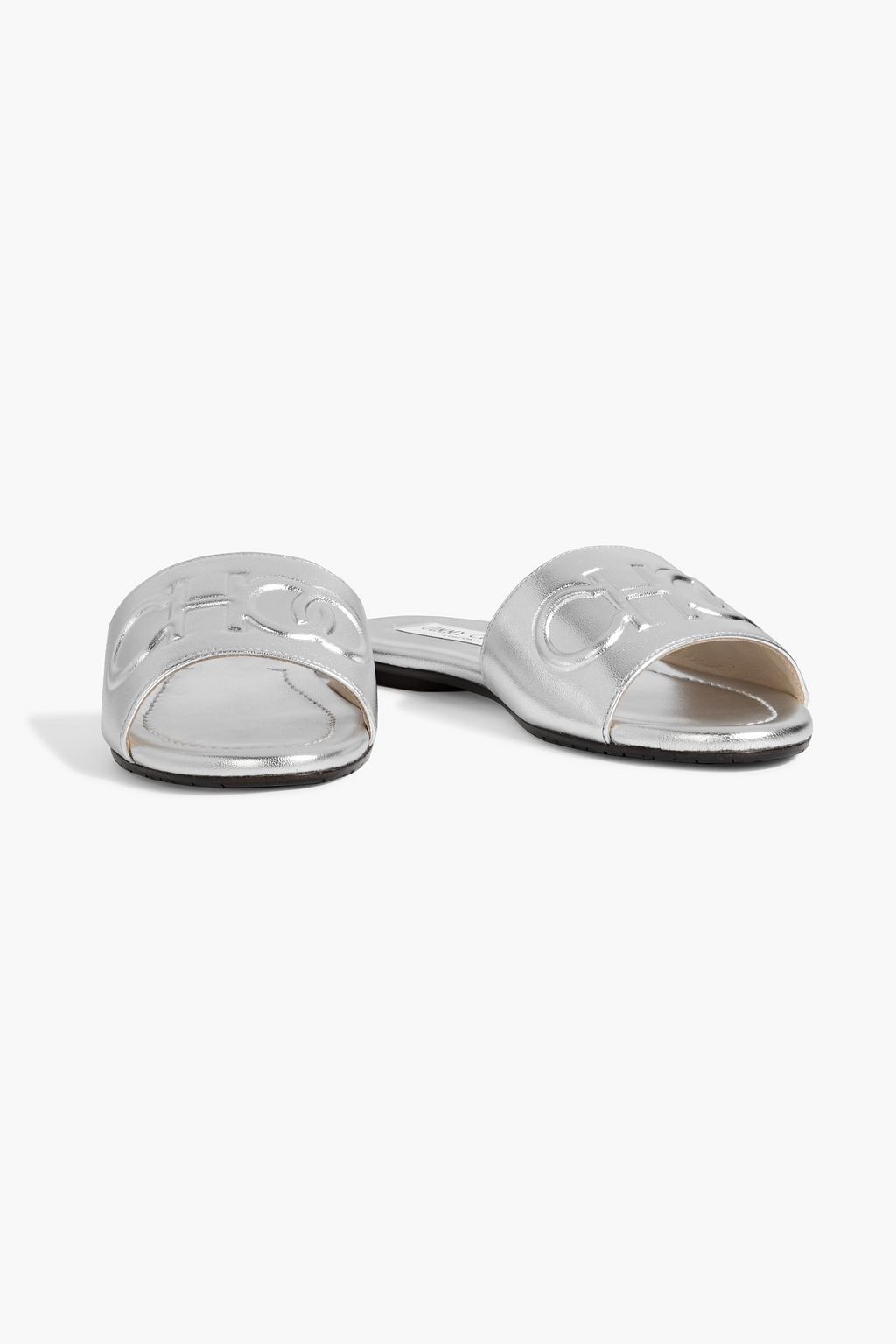 JIMMY CHOO Tiaret embossed metallic leather slides