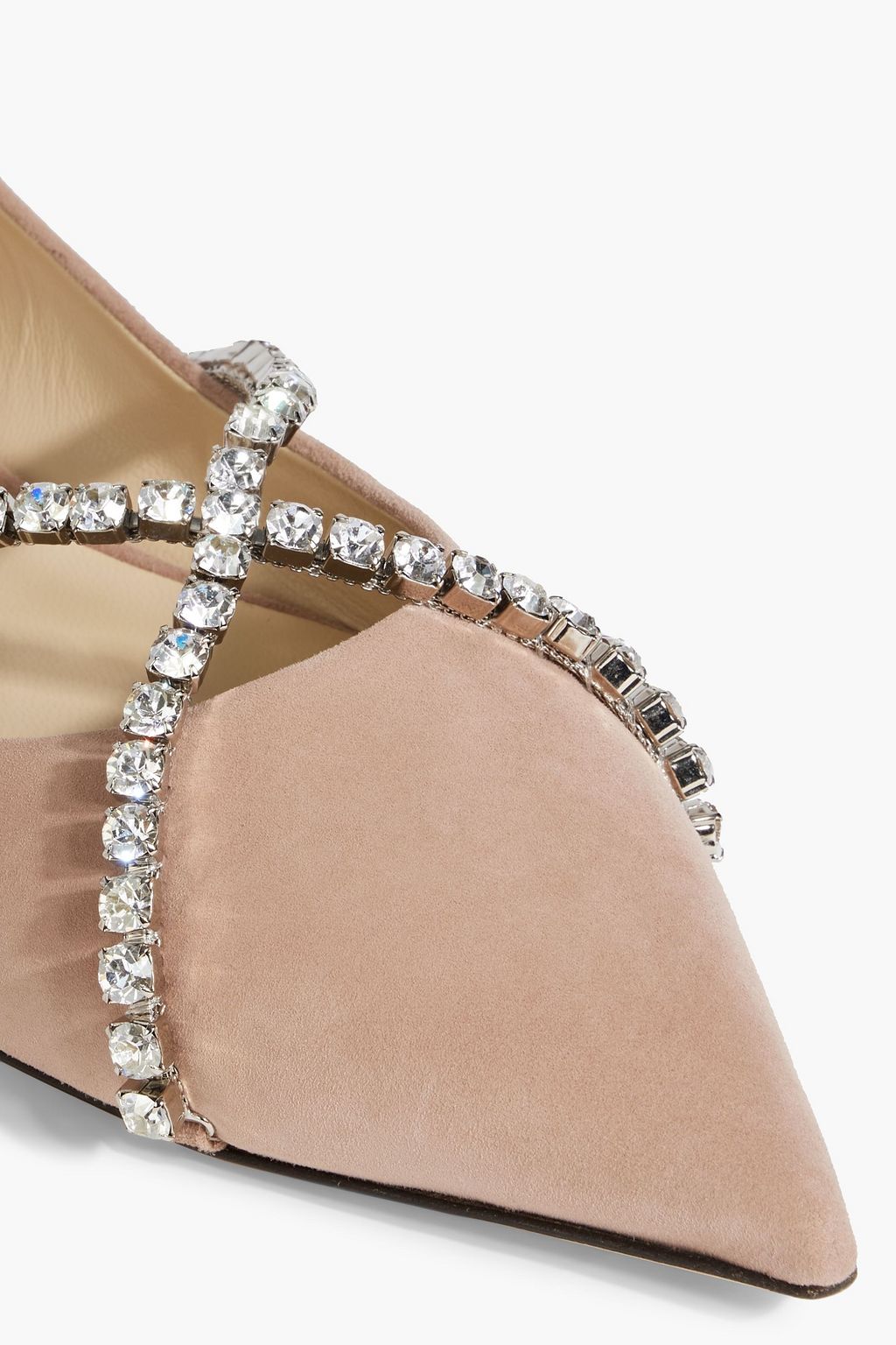 JIMMY CHOO Genevi crystal-embellished suede point-toe flats