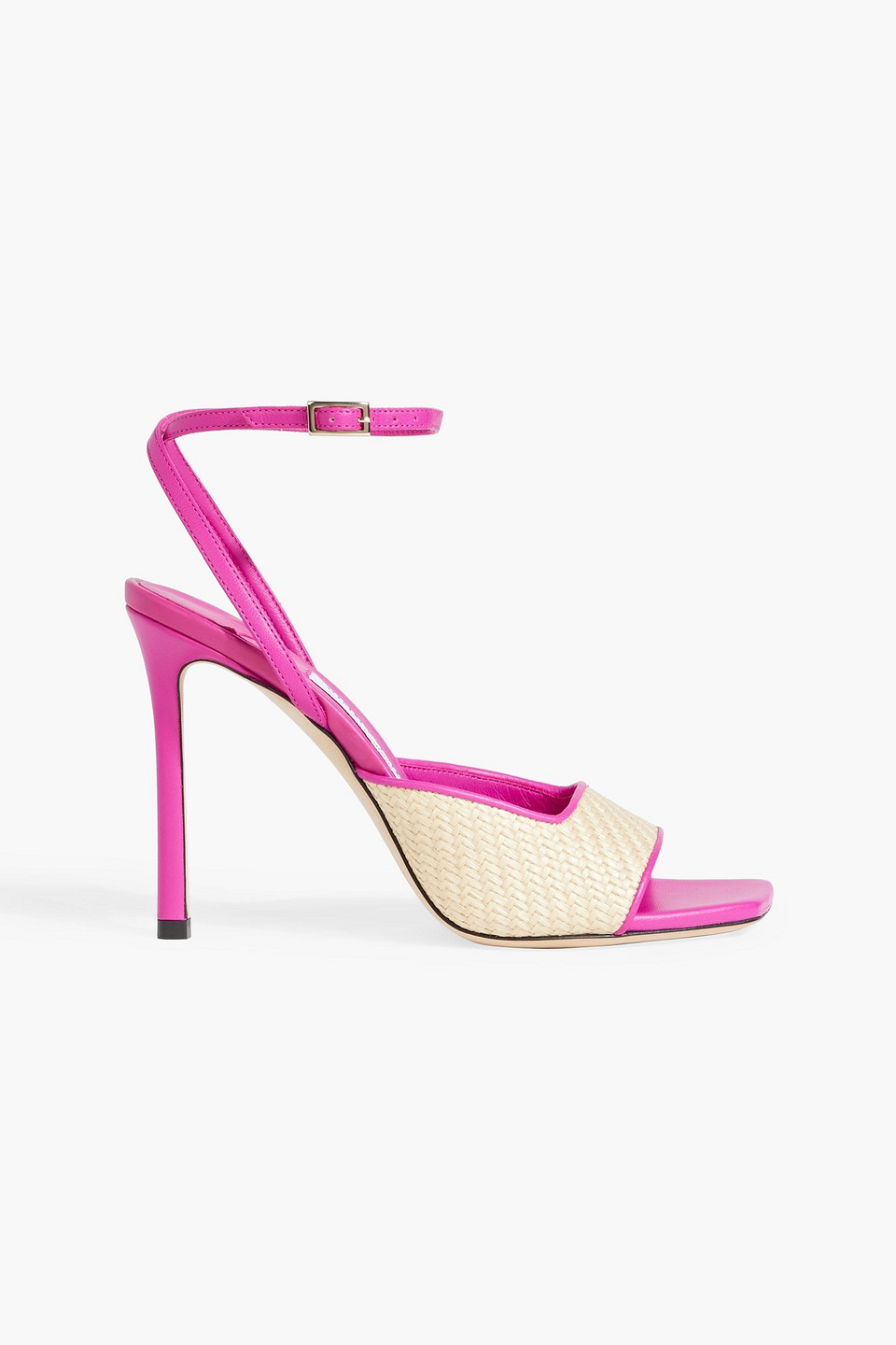 Jimmy Choo Zula 100 Leather-trimmed Raffia Sandals In Neutral