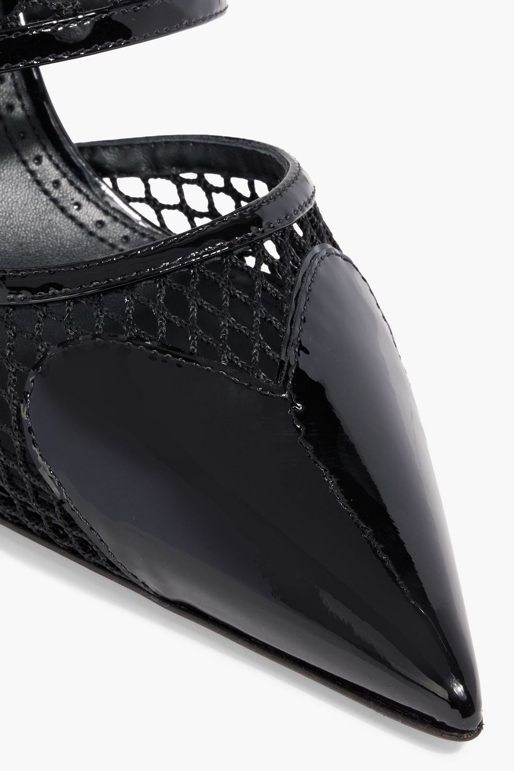 ALAÏA Mules aus Netzmaterial und Lackleder