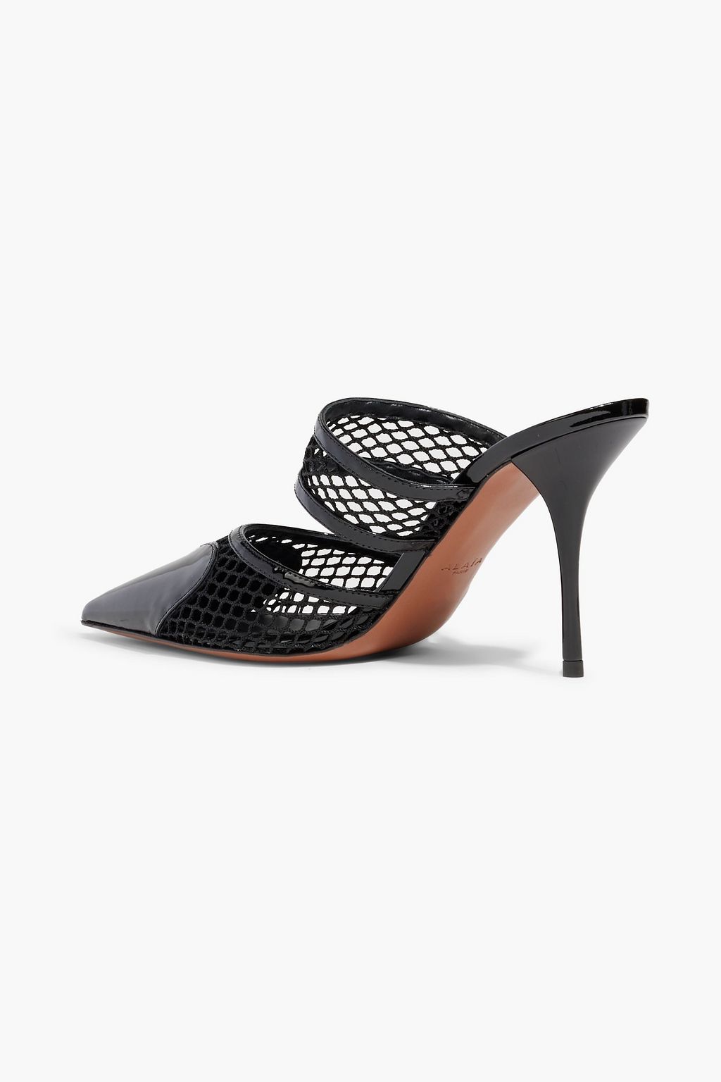 ALAÏA Mules aus Netzmaterial und Lackleder
