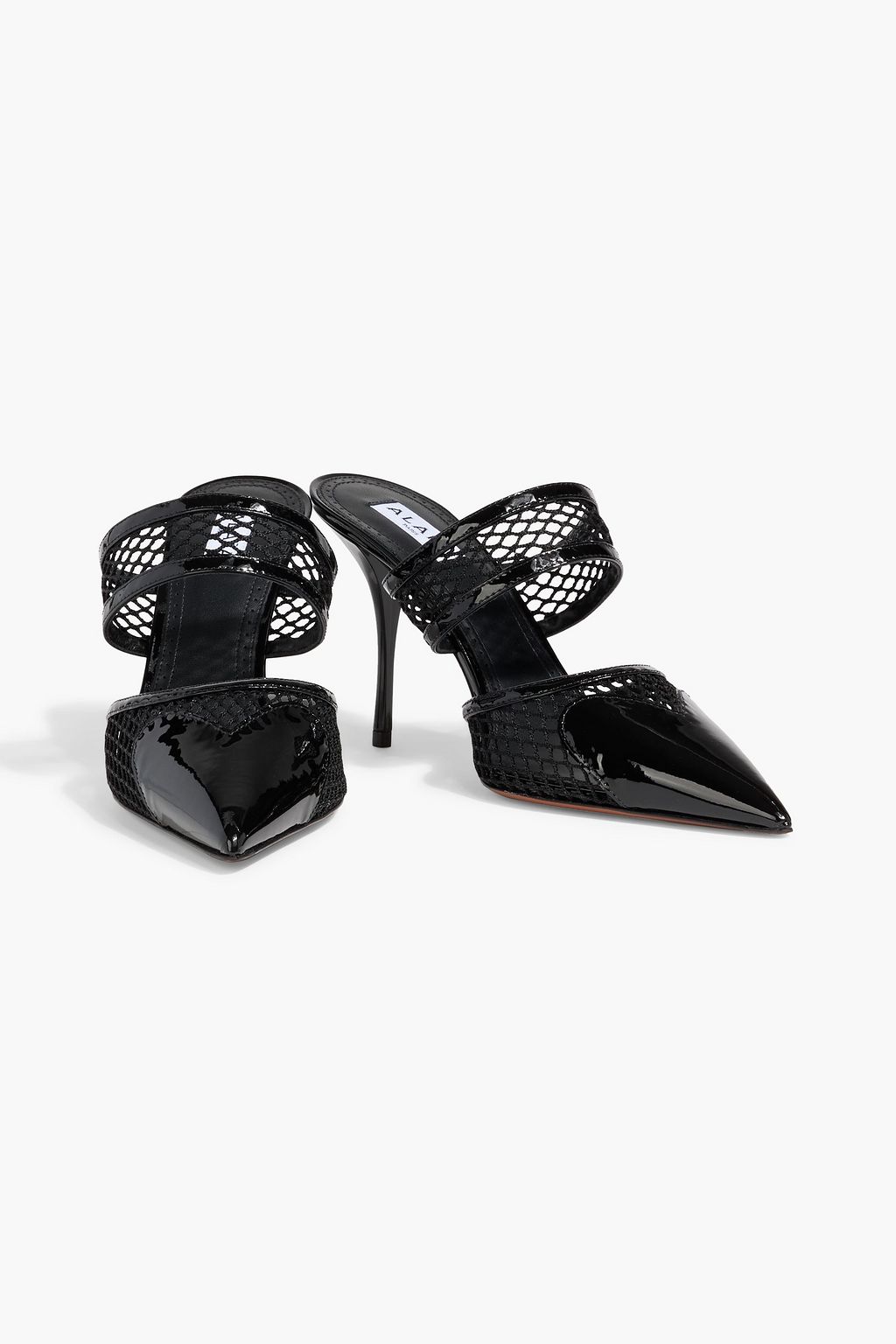 ALAÏA Mules aus Netzmaterial und Lackleder