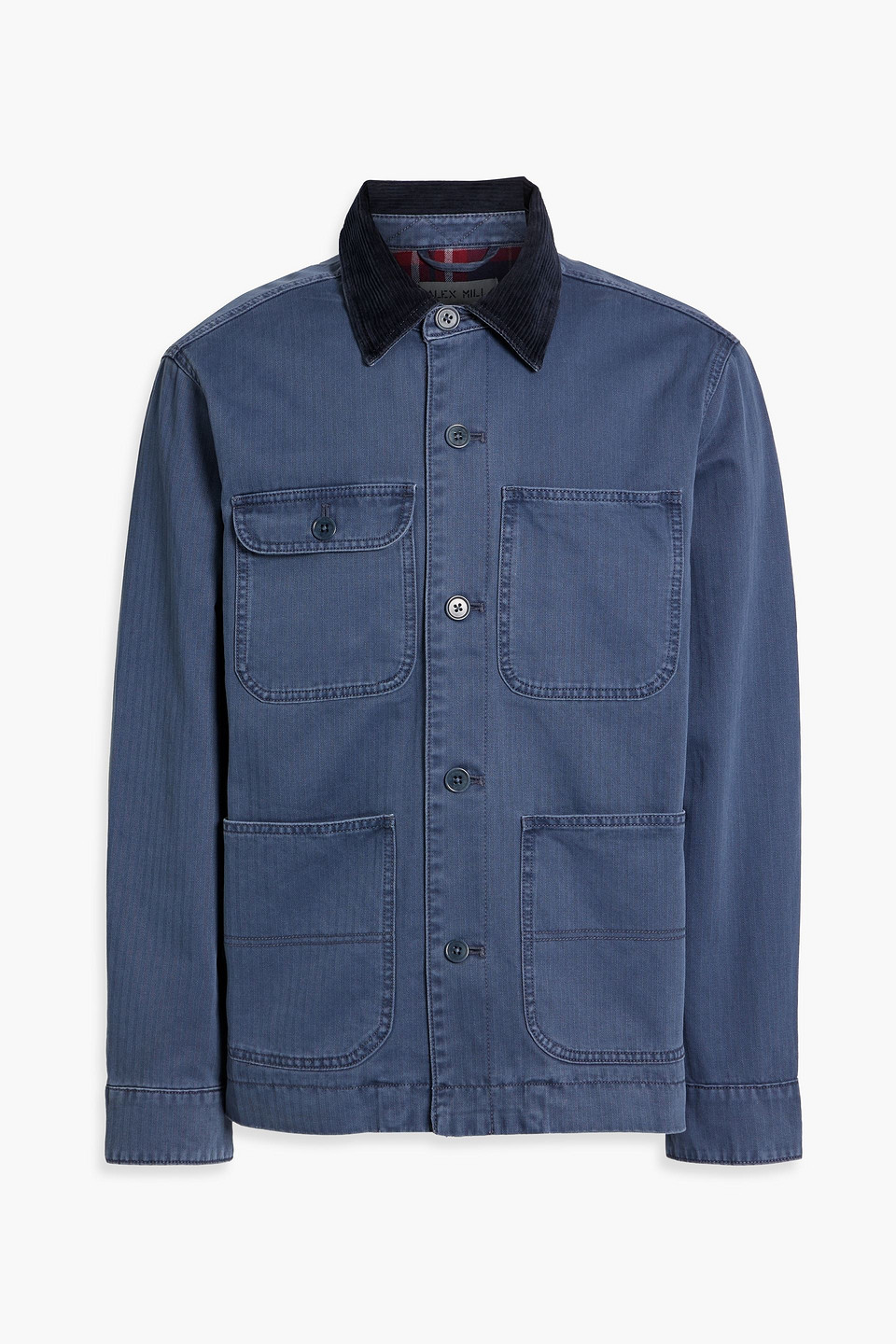 Corduroy-trimmed herringbone cotton jacket