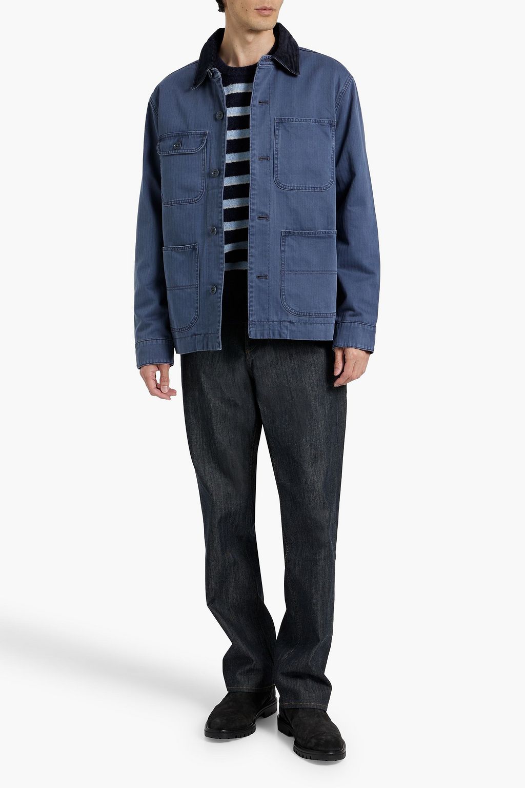 ALEX MILL Corduroy-trimmed herringbone cotton jacket