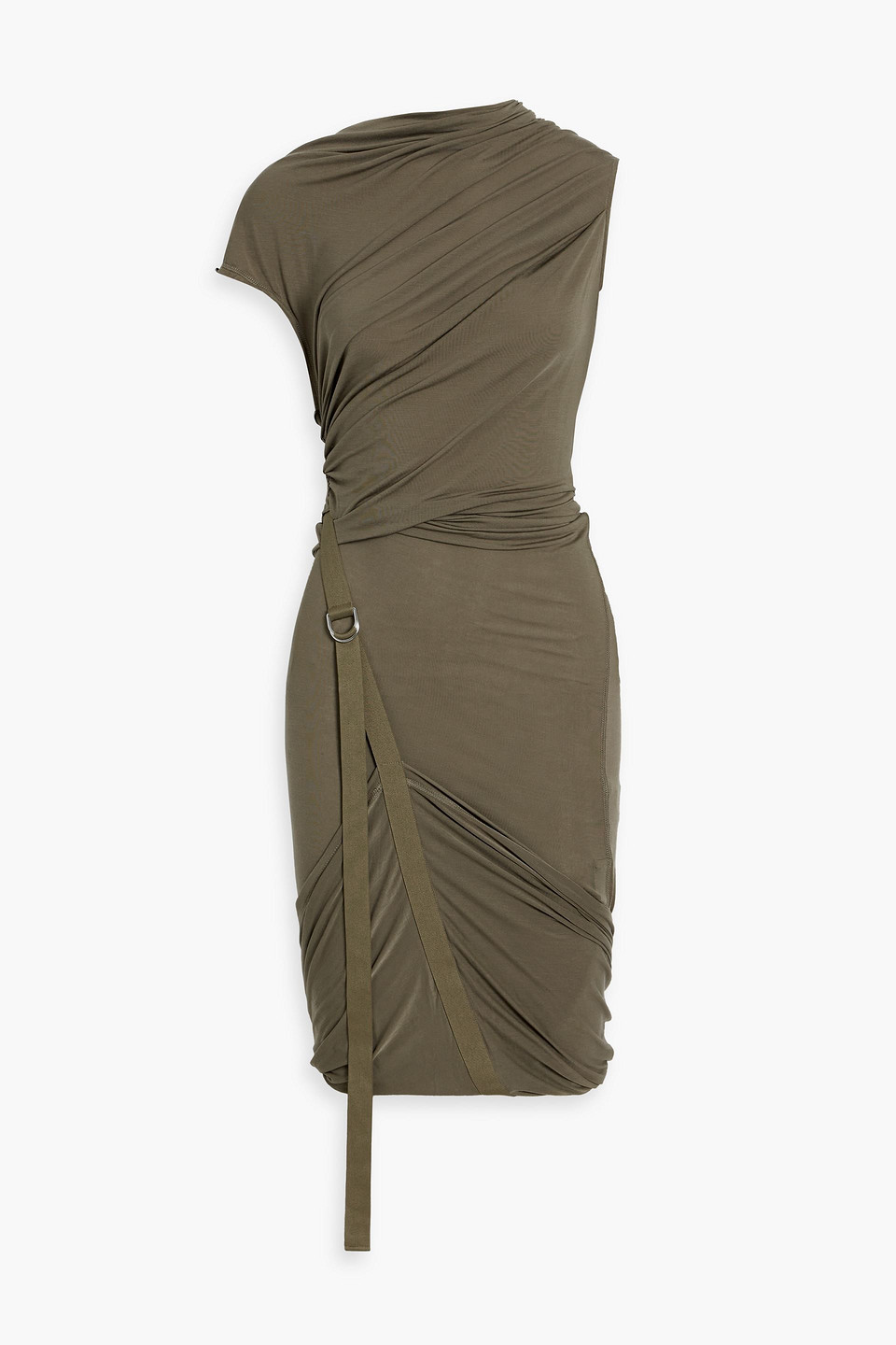 Helmut Lang Ruched Lyocell-blend Jersey Dress In Army Green