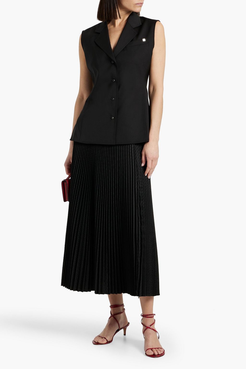 HELMUT LANG Pleated jacquard mid skirt