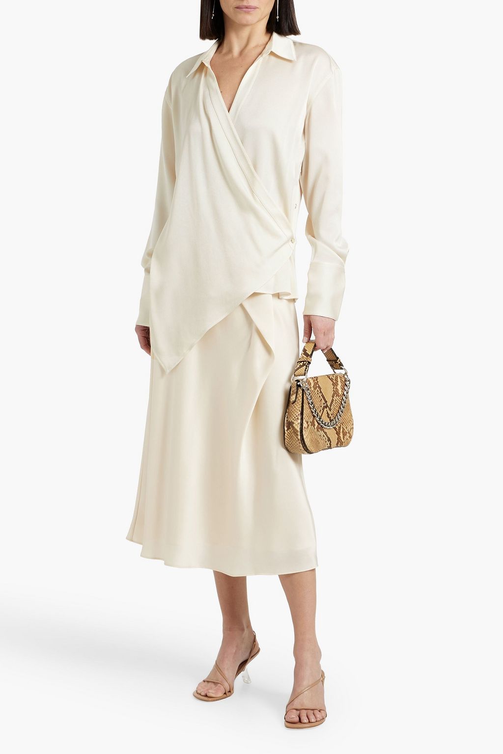 HELMUT LANG Draped stain-crepe wrap blouse