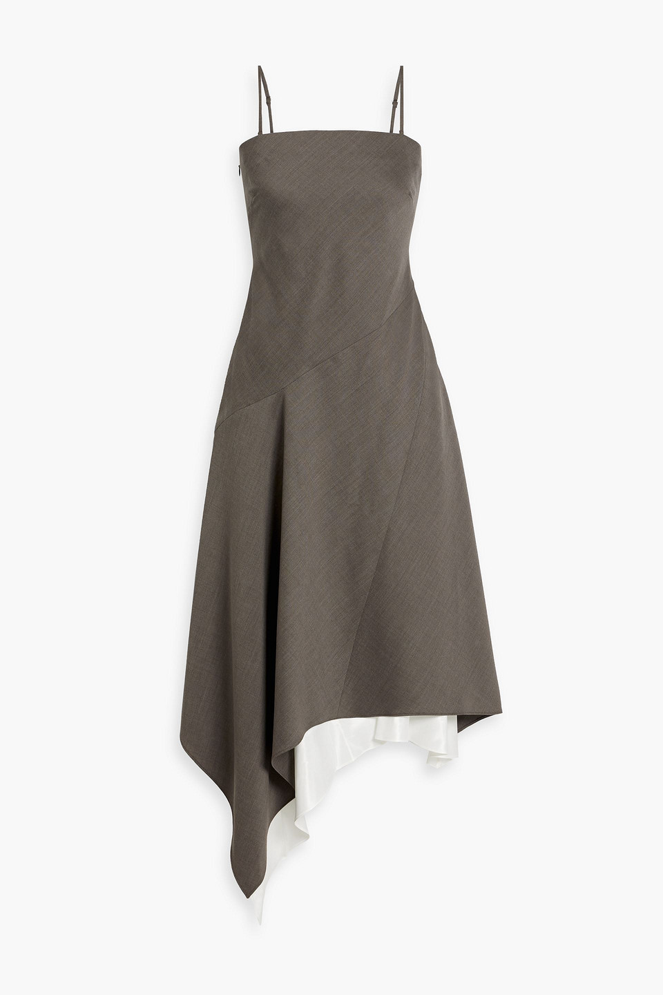 Helmut Lang Asymmetric Layered Wool Midi Dress In Dark Gray