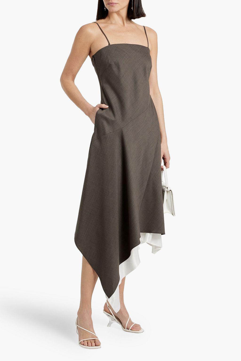HELMUT LANG Asymmetric layered wool midi dress