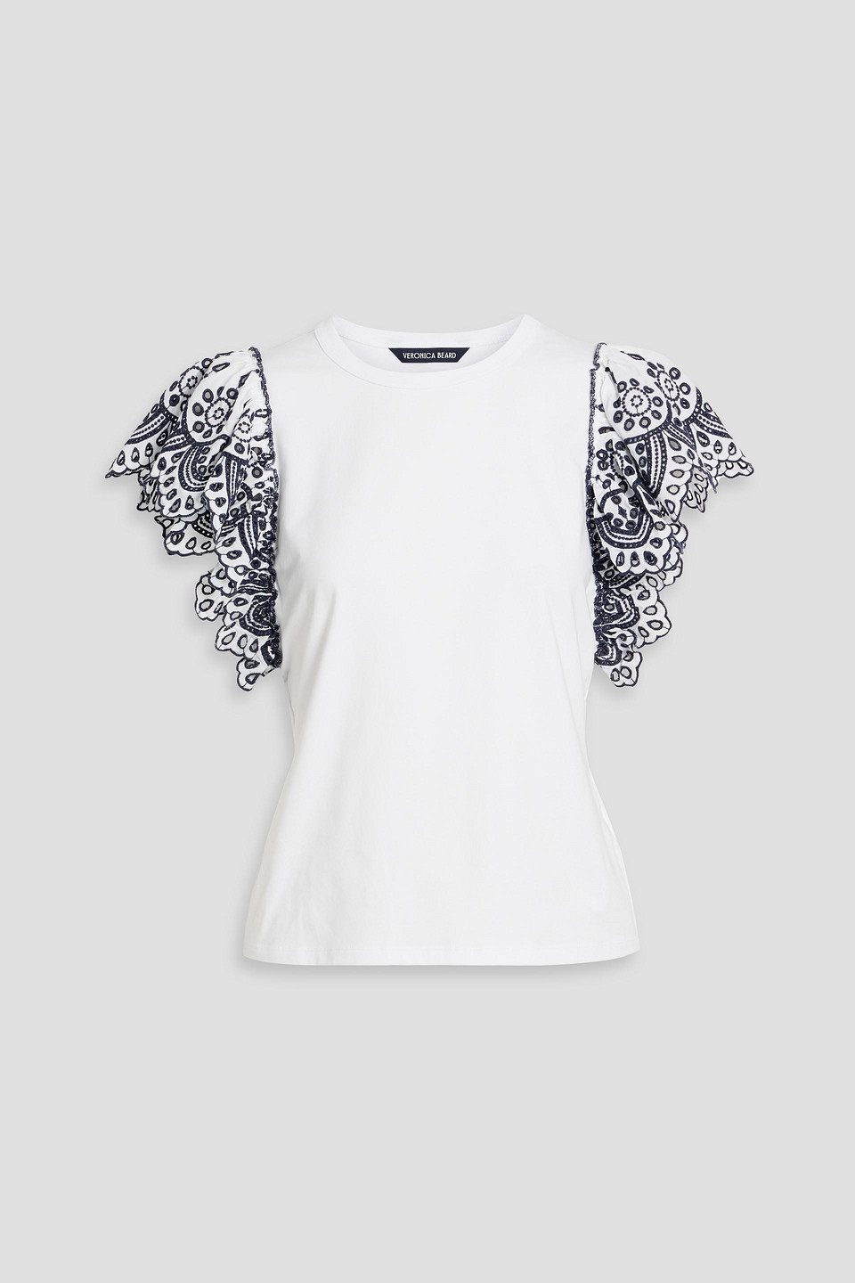 Veronica Beard Julianka Broderie Anglaise Cotton And Stretch-cotton Jersey Top In White