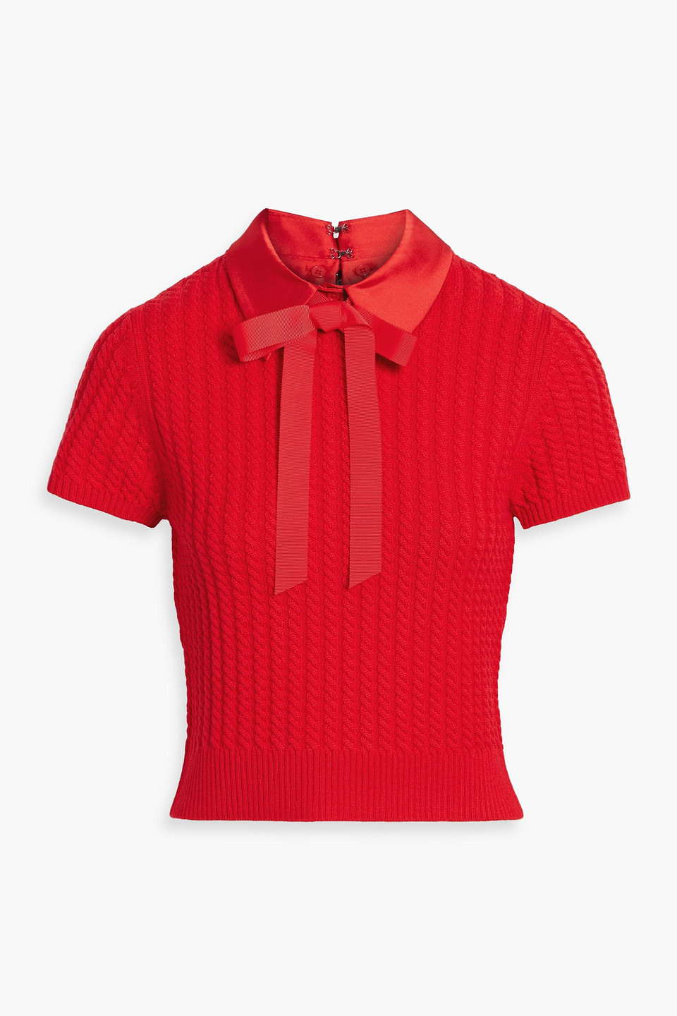 Abbott bow-detailed cable-knit wool-blend polo sweater