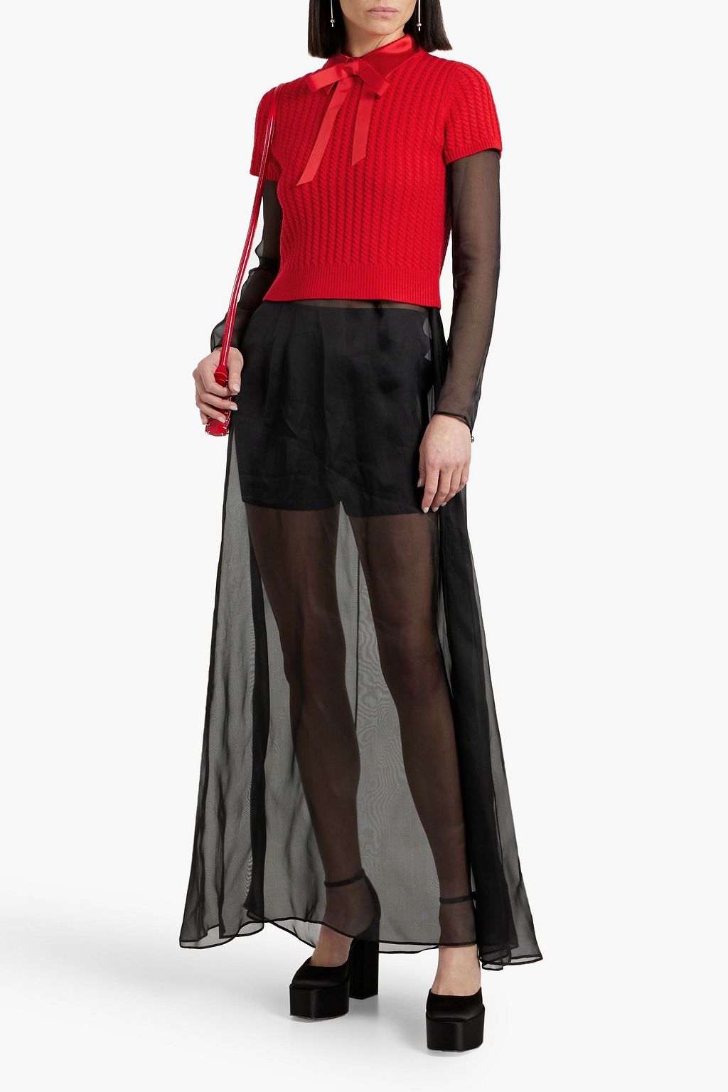 ALICE + OLIVIA Abbott bow-detailed cable-knit wool-blend polo sweater