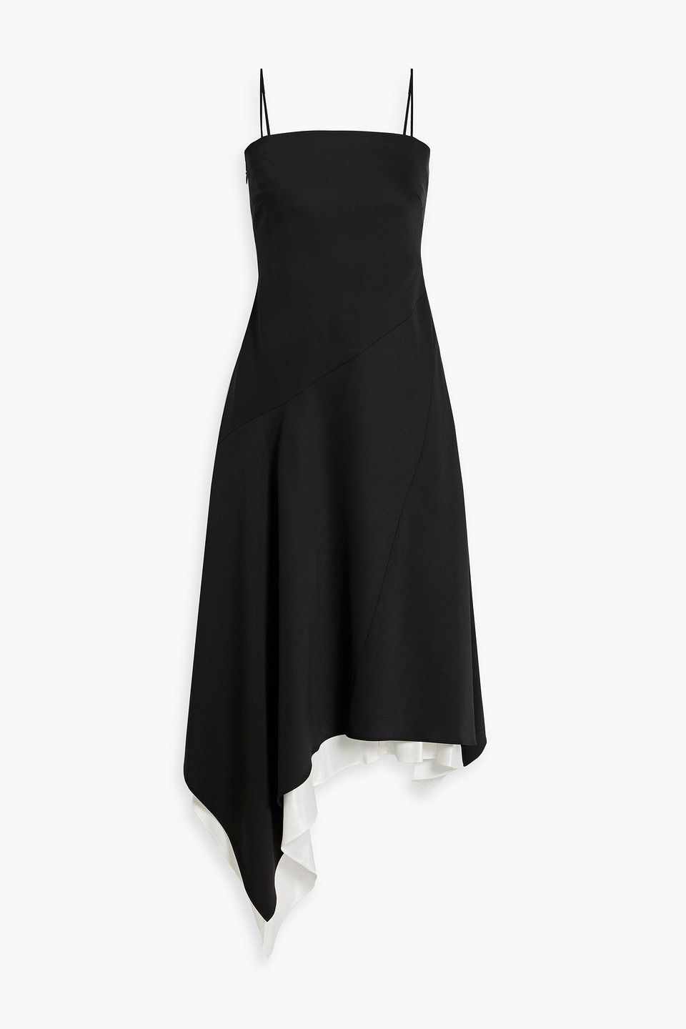Helmut Lang Asymmetric Layered Wool Midi Dress In Black