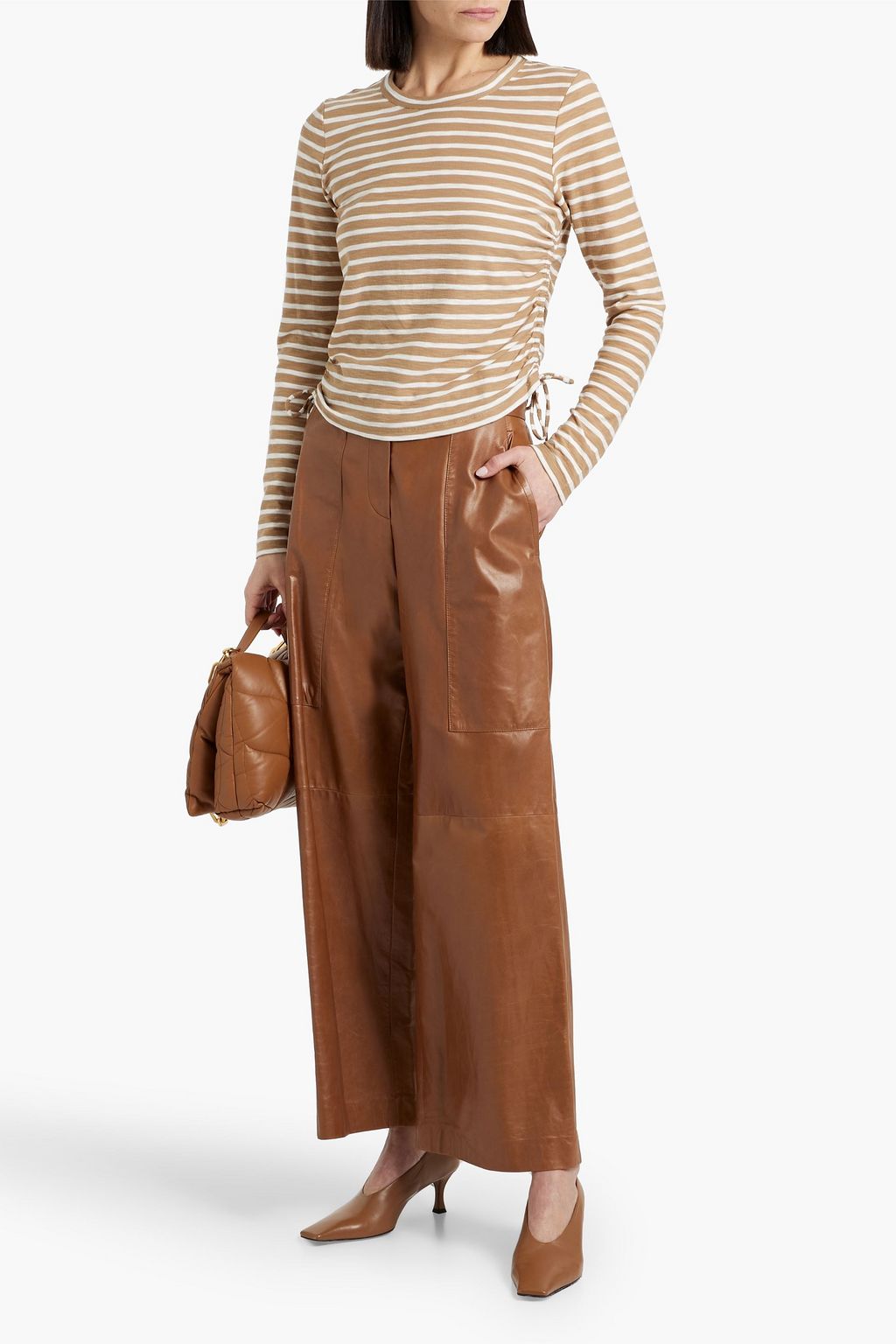 VERONICA BEARD Travis ruched striped slub Pima cotton-jersey top
