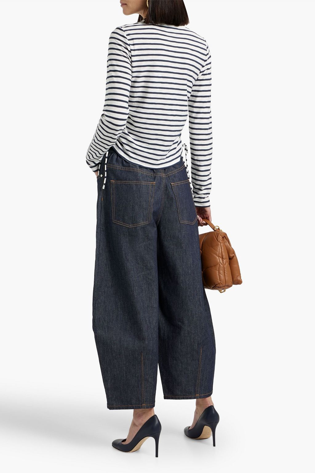 VERONICA BEARD Travis ruched striped slub Pima cotton-jersey top